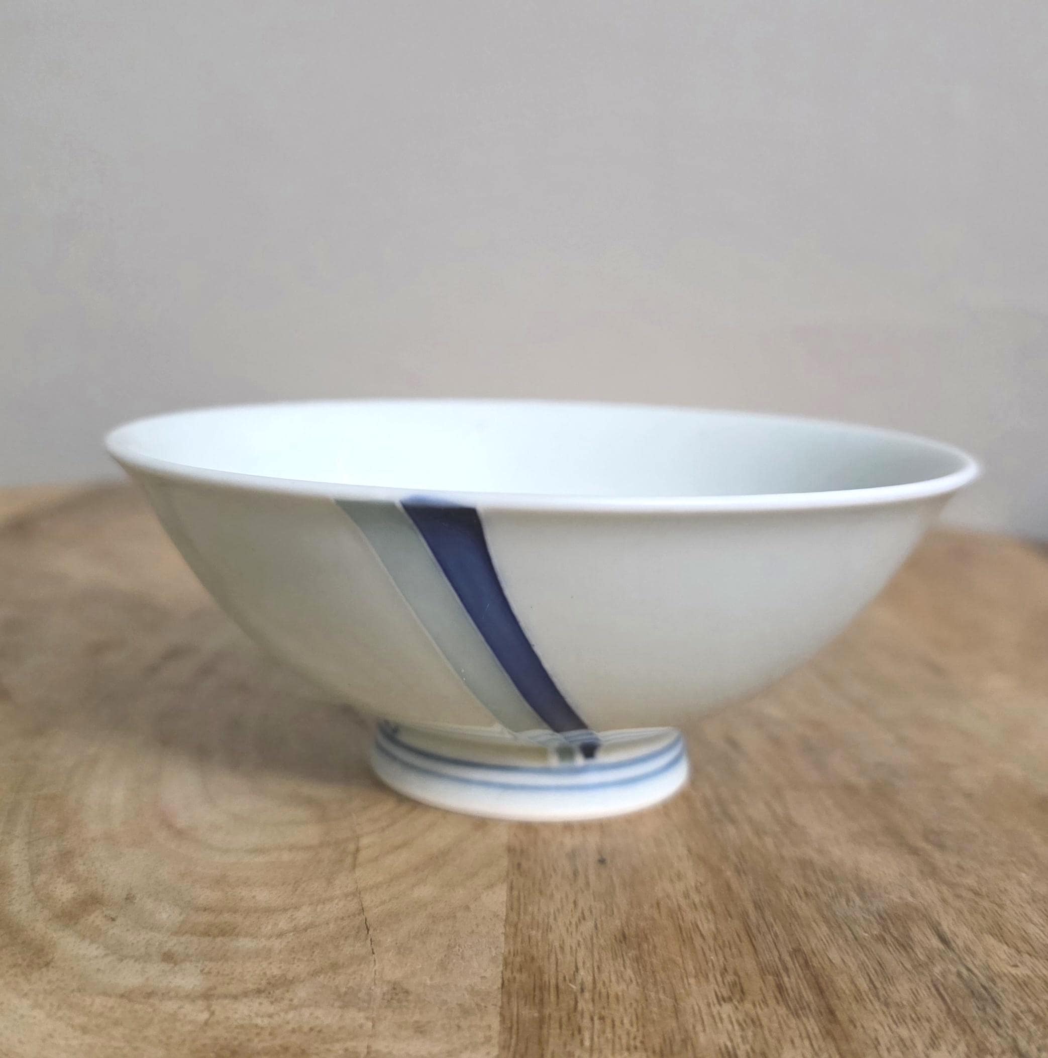 Vintage Japanese Celadon Blue Stripe Rice Bowl