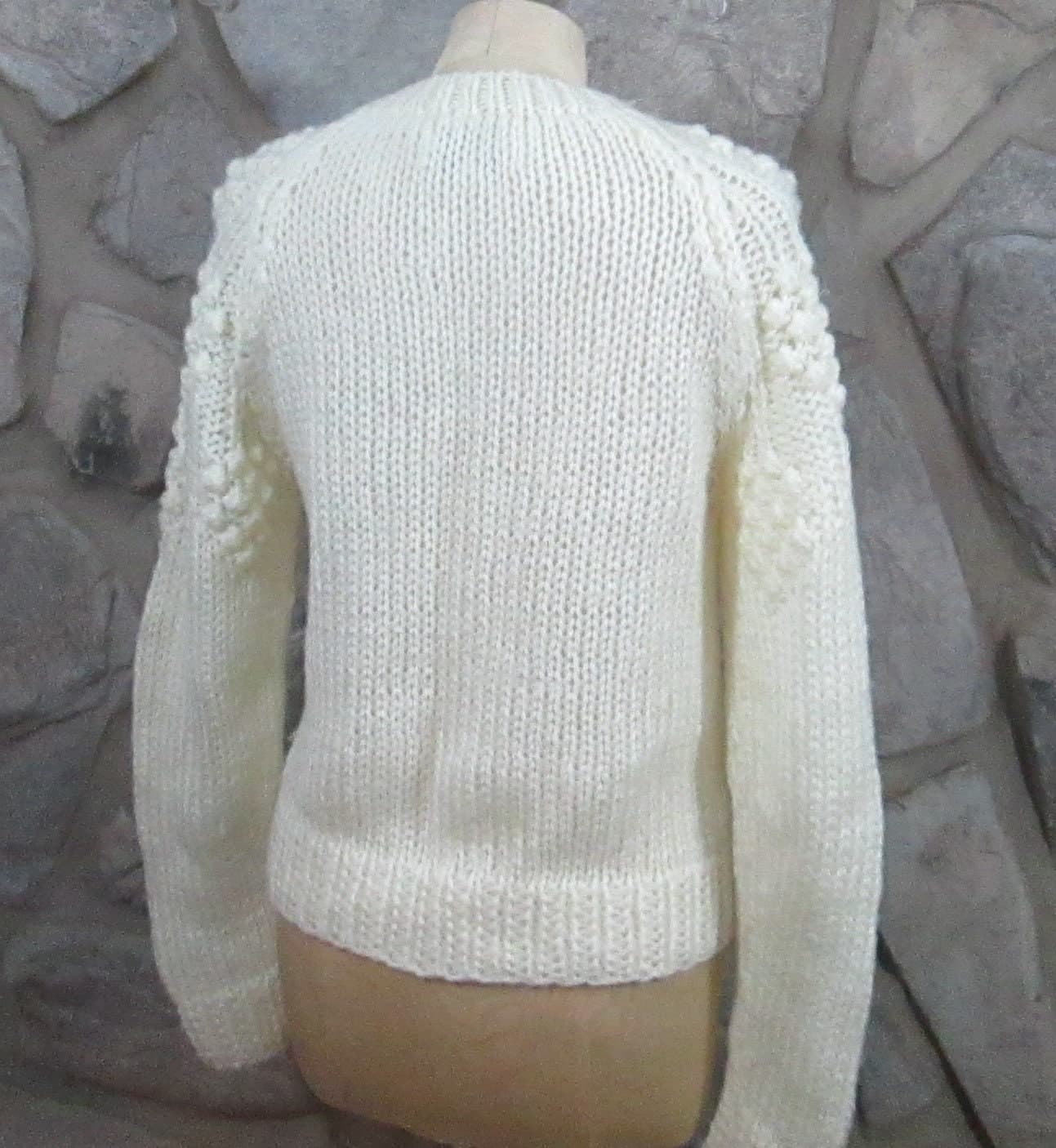 Vintage 1960's Cream Bobble Pattern Sweater - Thumbnail 3