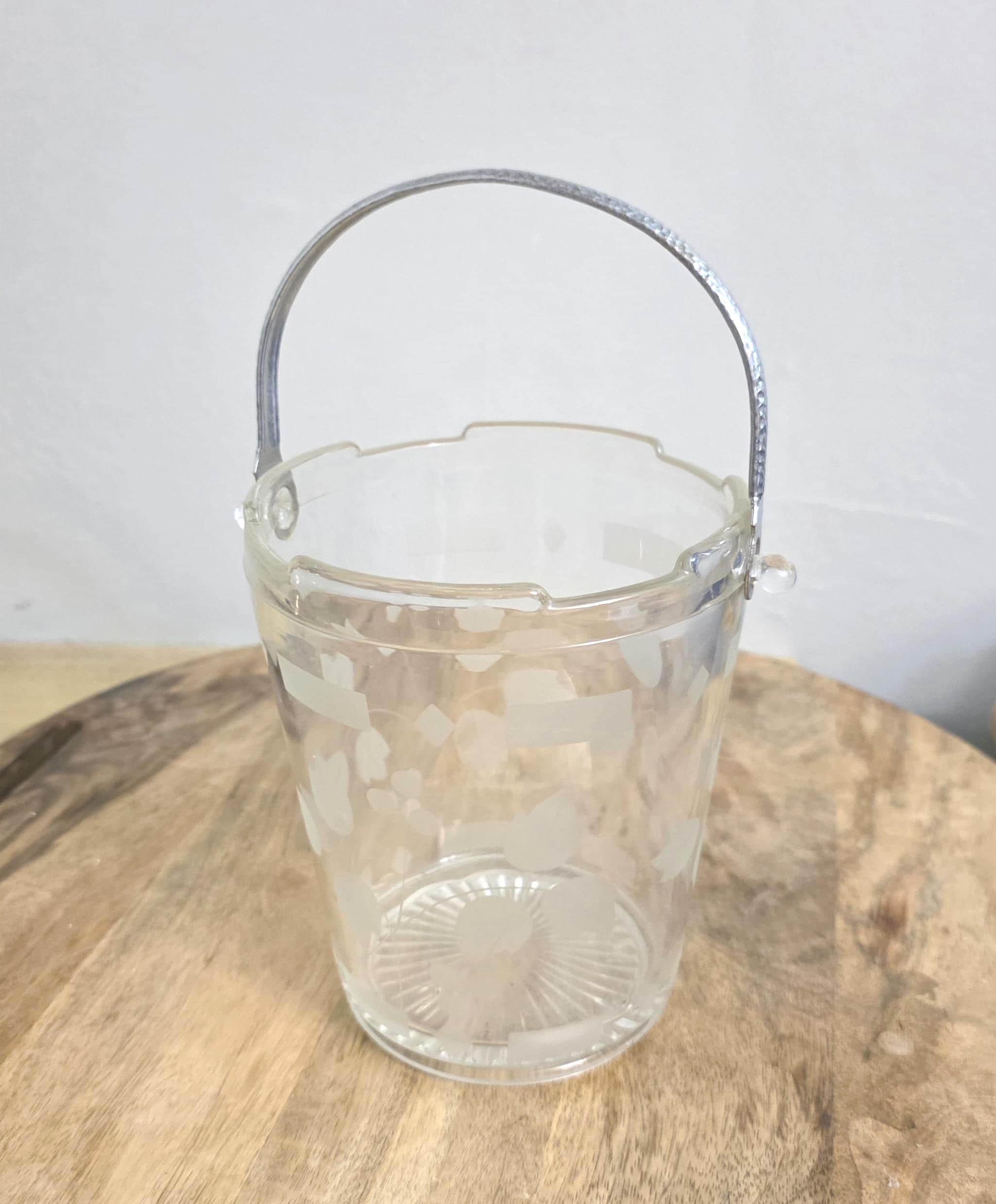 Vintage Etched Glass Ice Bucket - Thumbnail 2