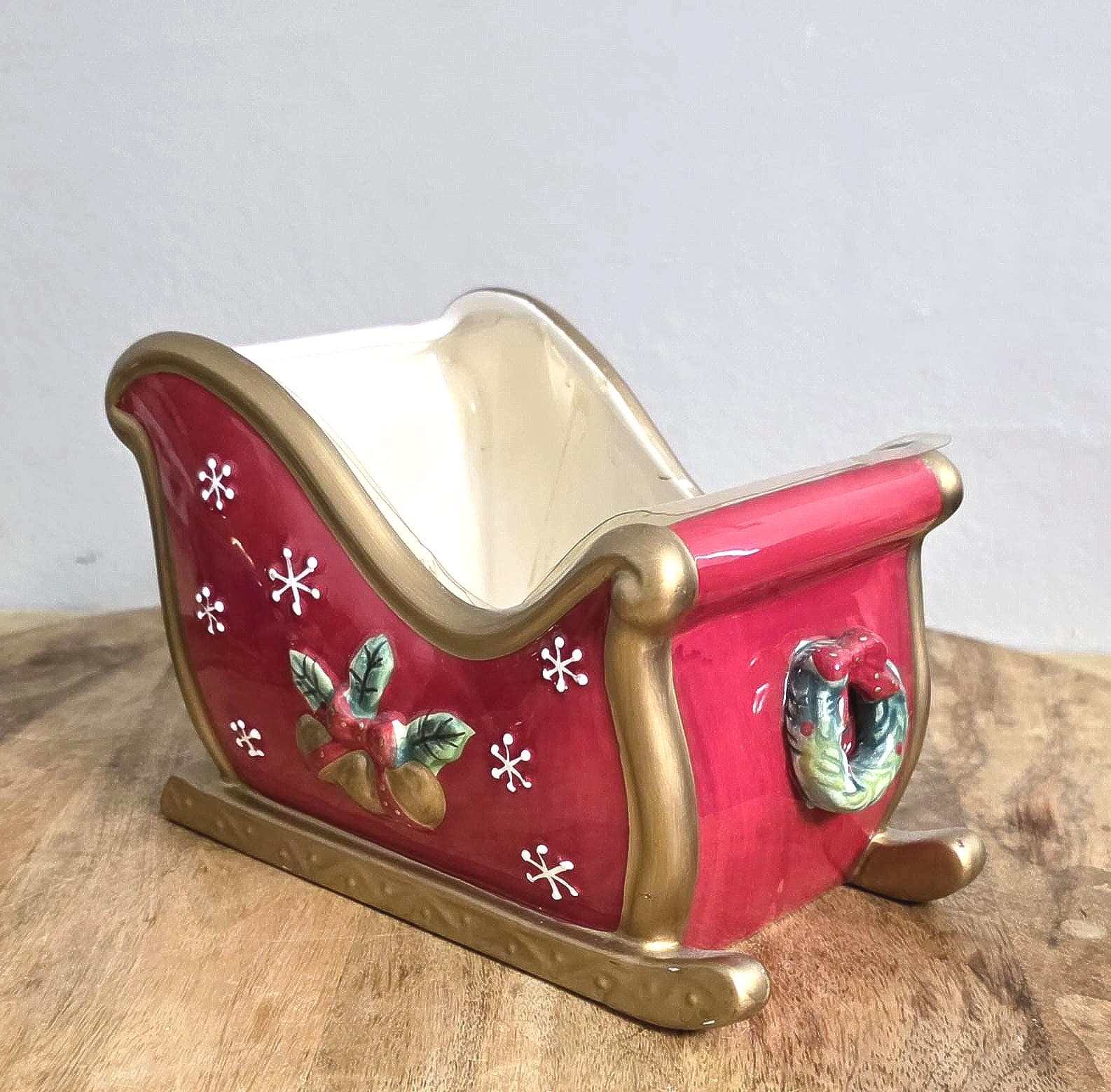 Fitz & Floyd Vintage Bells Open Sleigh Christmas Planter - Thumbnail 3
