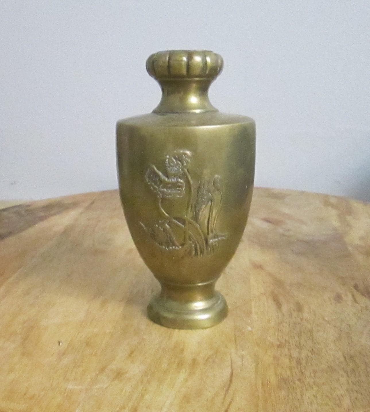 Vintage Chinese or Japanese Brass Floral Vase - Thumbnail 2