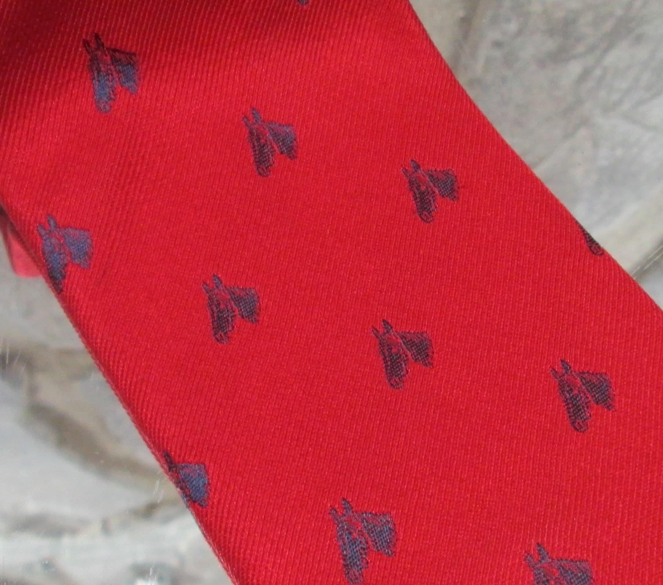 Vintage Red Silk Villa Della Sprada Horse Head Design Tie - Thumbnail 2