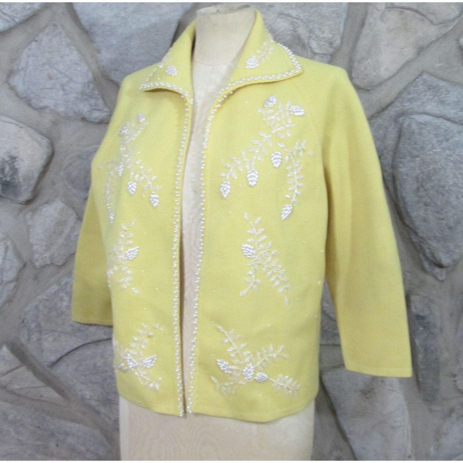 Vintage 50's Jeri-Jo Yellow Beaded Cardigan