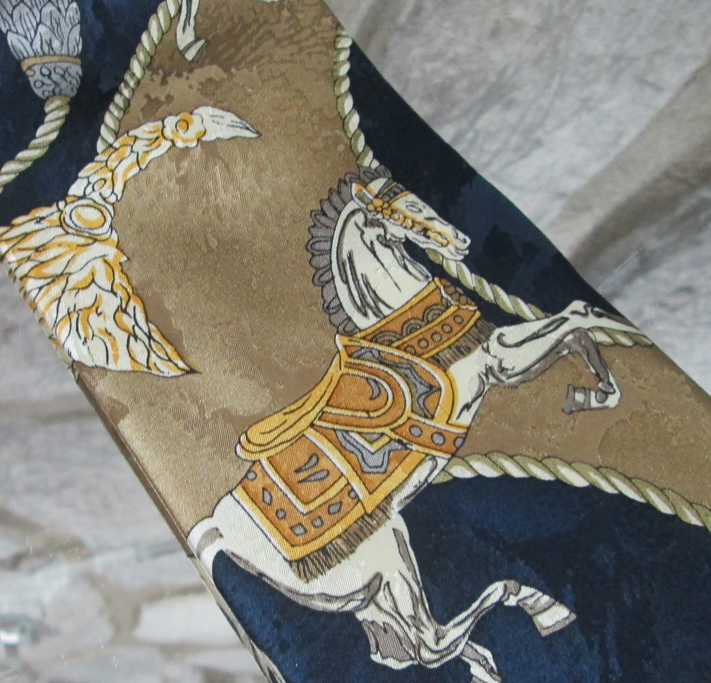 Vintage Korean Racing Association Silk Horse Design Tie - Thumbnail 2