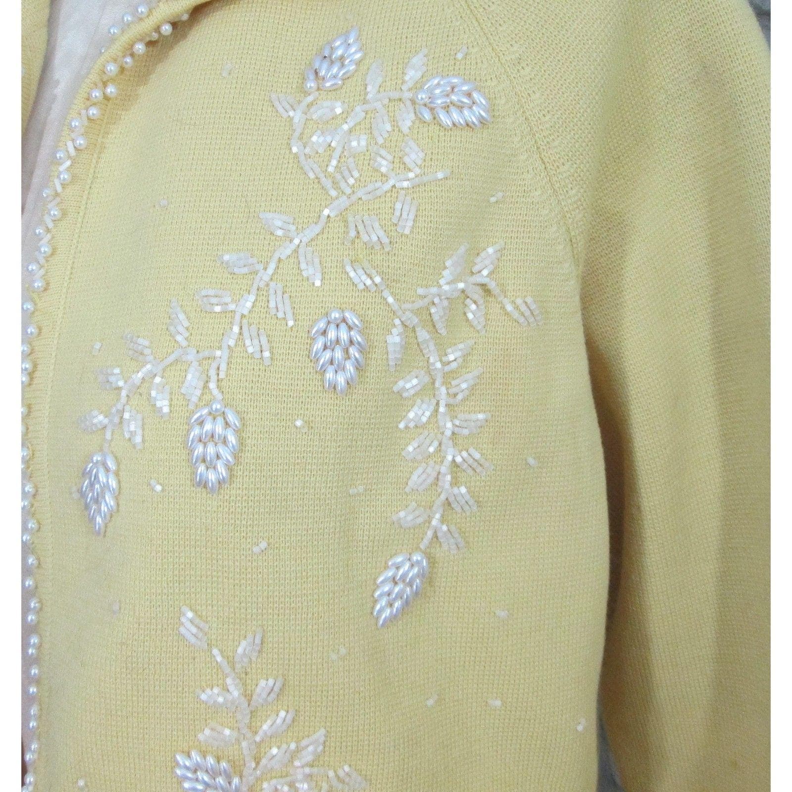 Vintage 50's Jeri-Jo Yellow Beaded Cardigan - Thumbnail 4