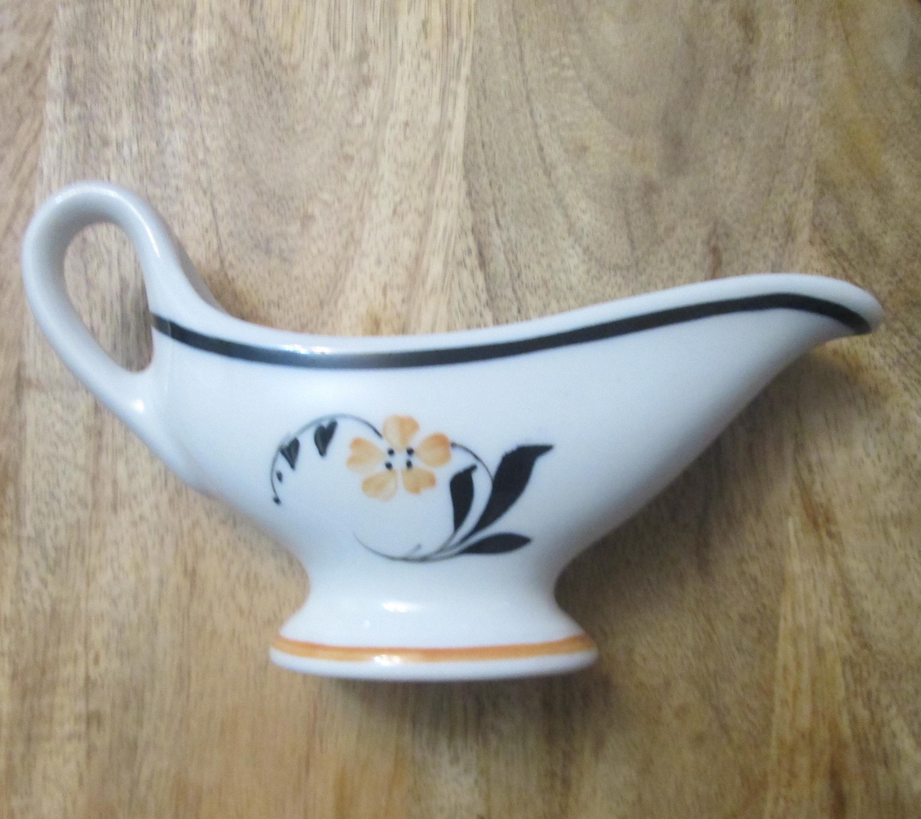 Vintage Floral Pattern Restaurant Ware Gravy Boat - Thumbnail 2