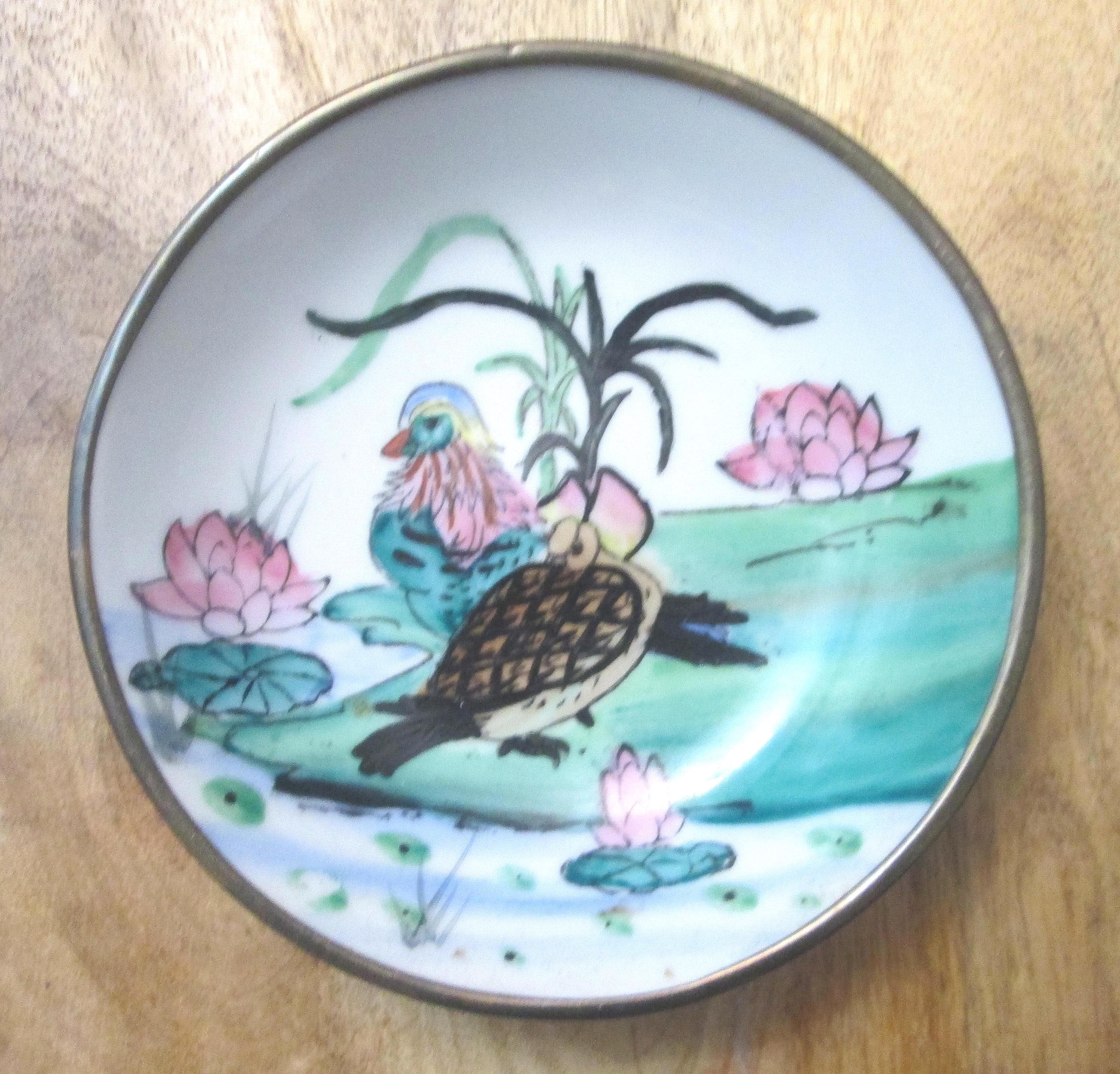 Vintage Chinese Enamel Brass Encased Bowl