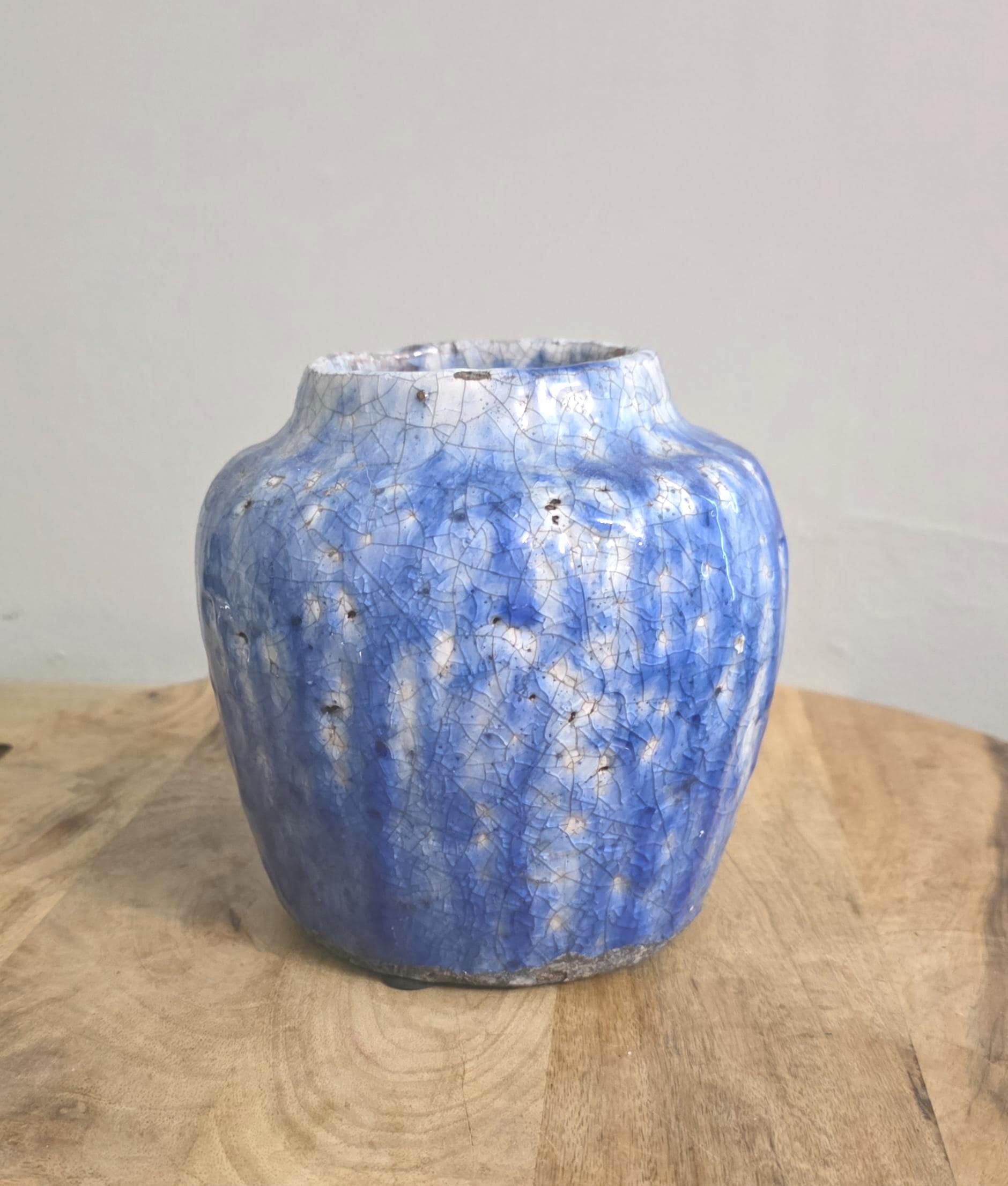 Vintage Blue Raku Pottery Vase