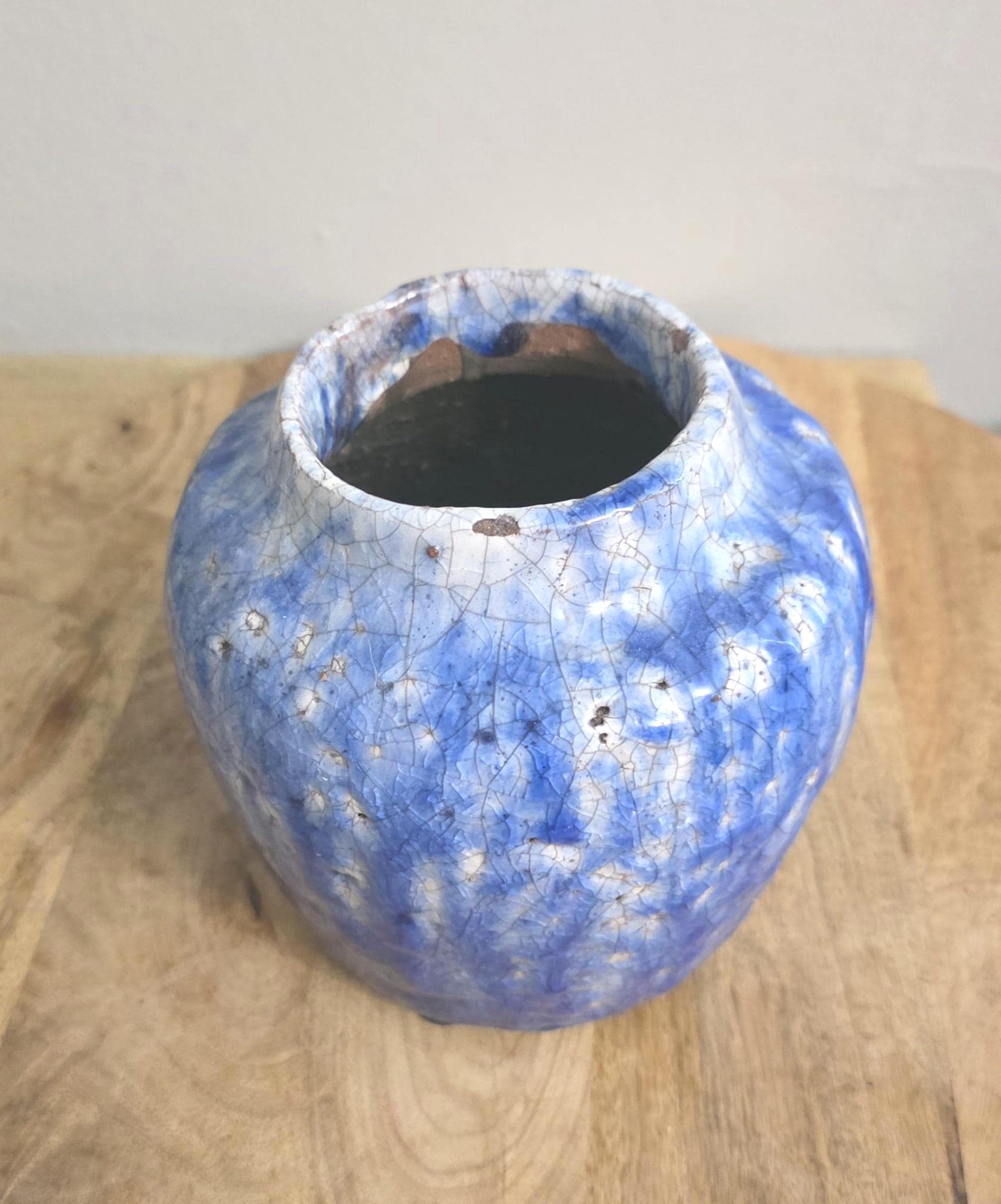 Vintage Blue Raku Pottery Vase - Thumbnail 2