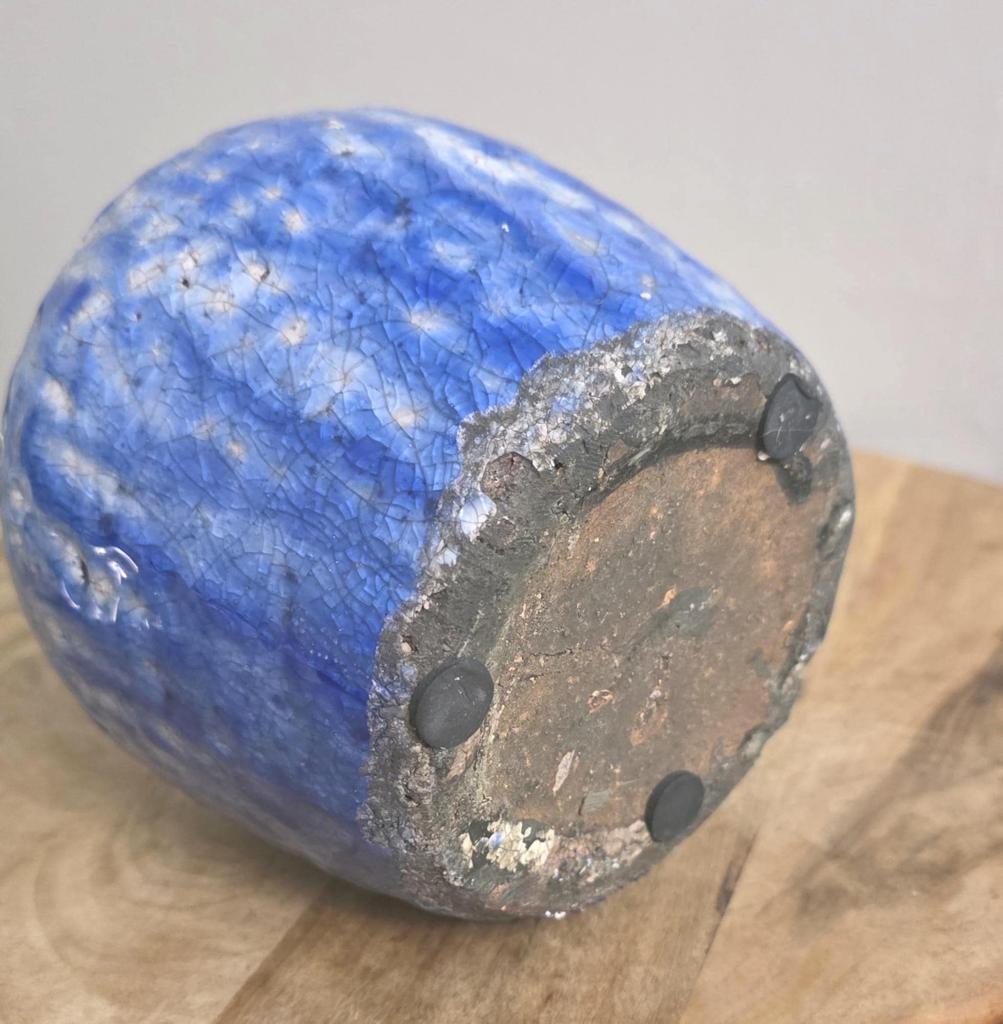 Vintage Blue Raku Pottery Vase - Thumbnail 3