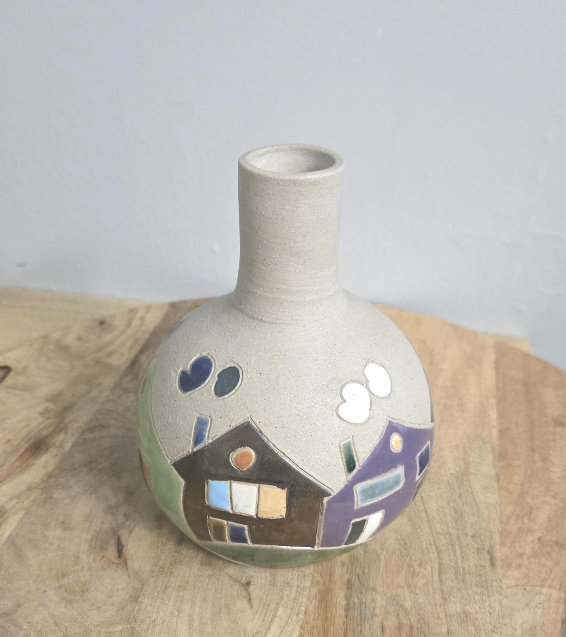 Vintage Pottery House Design Vase - Thumbnail 2