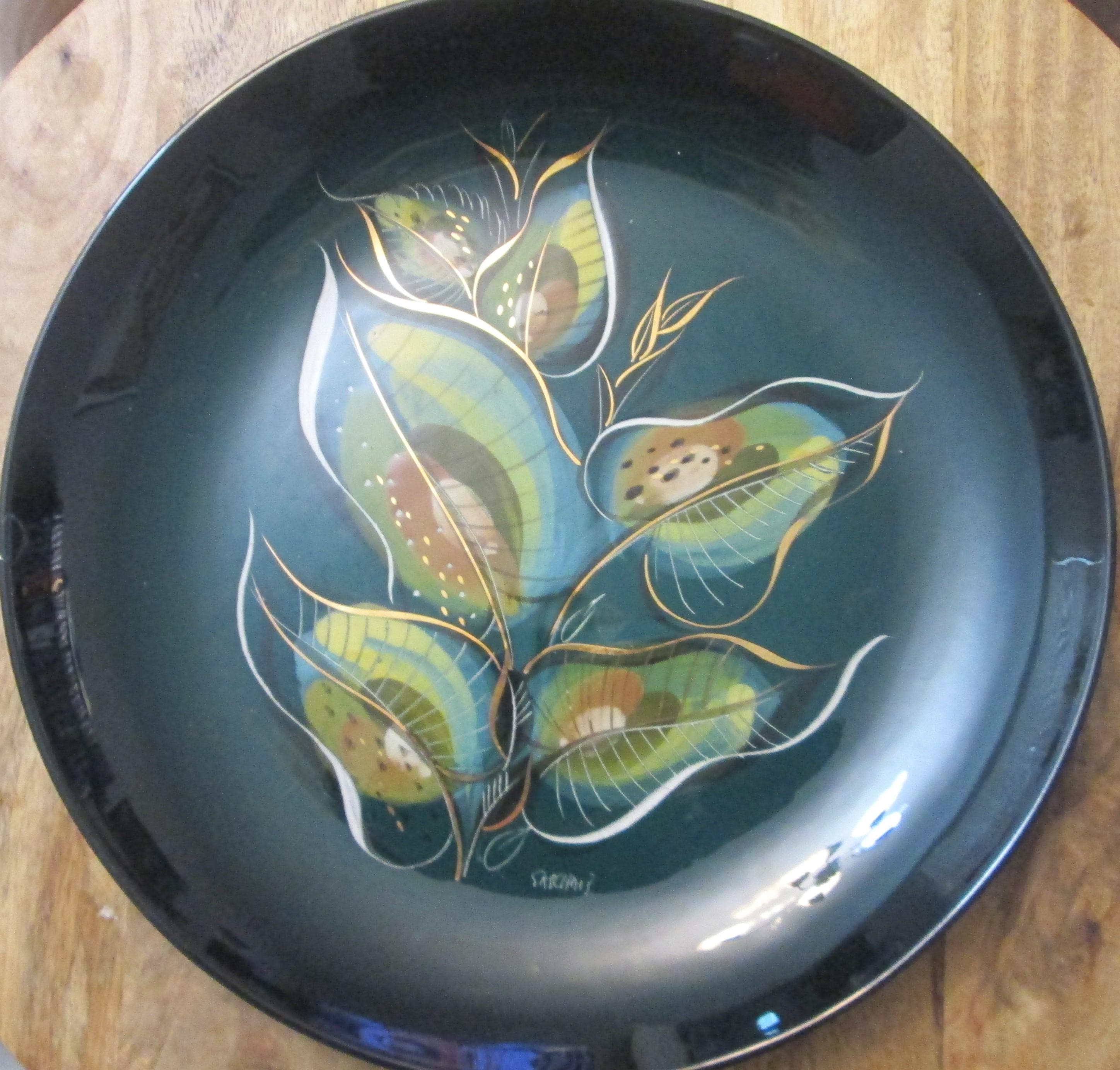 Vintage Sascha Brastoff Green Ceramic Plate