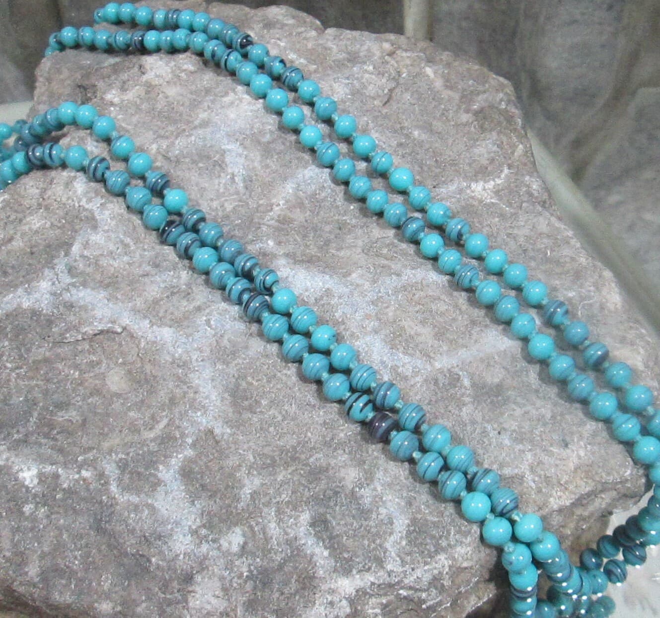 Vintage 1920's Flapper Necklace Turquoise Glass Beads