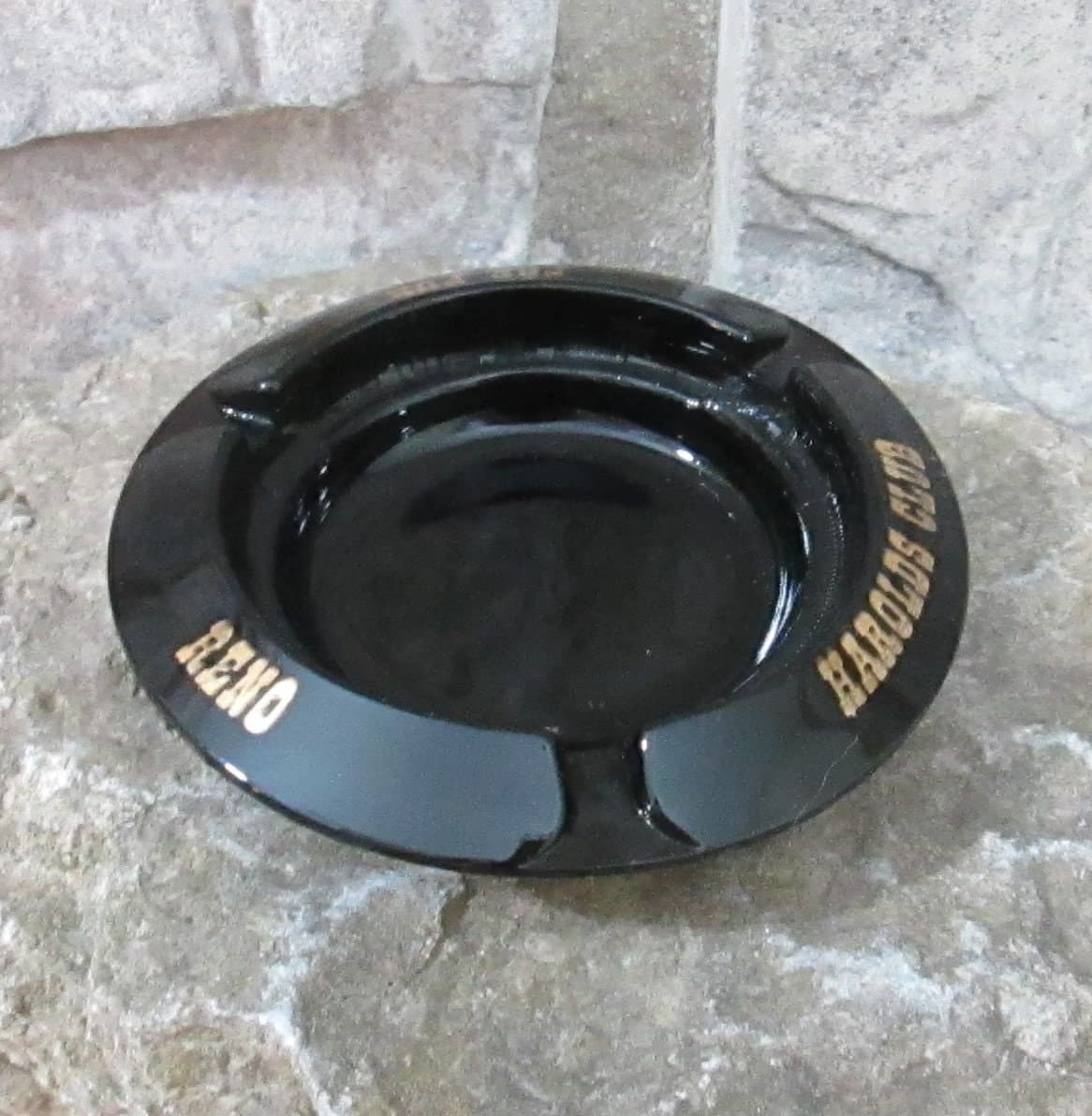 Vintage Black Glass Harold's Club Reno Ashtray - Thumbnail 2