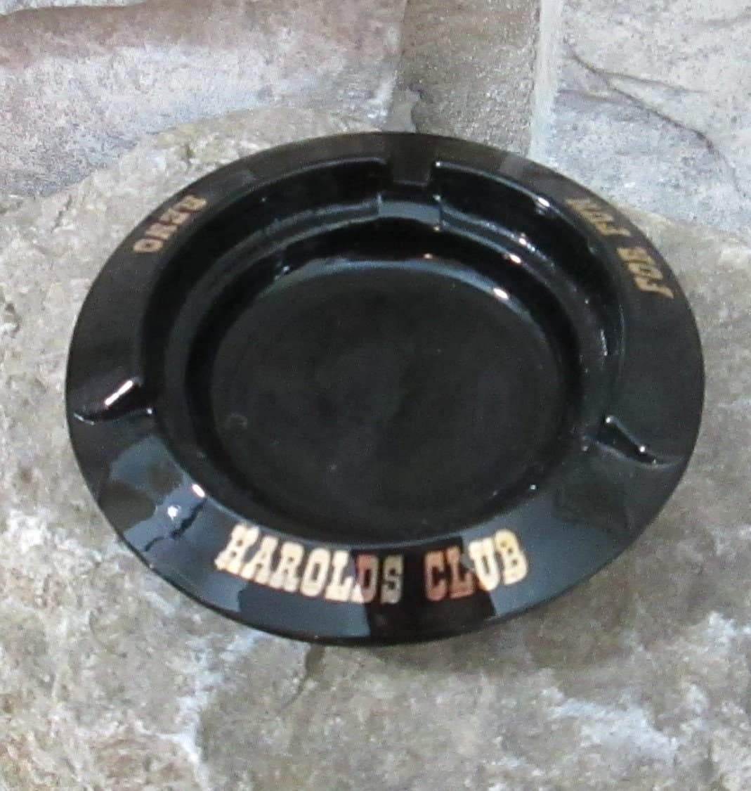 Vintage Black Glass Harold's Club Reno Ashtray