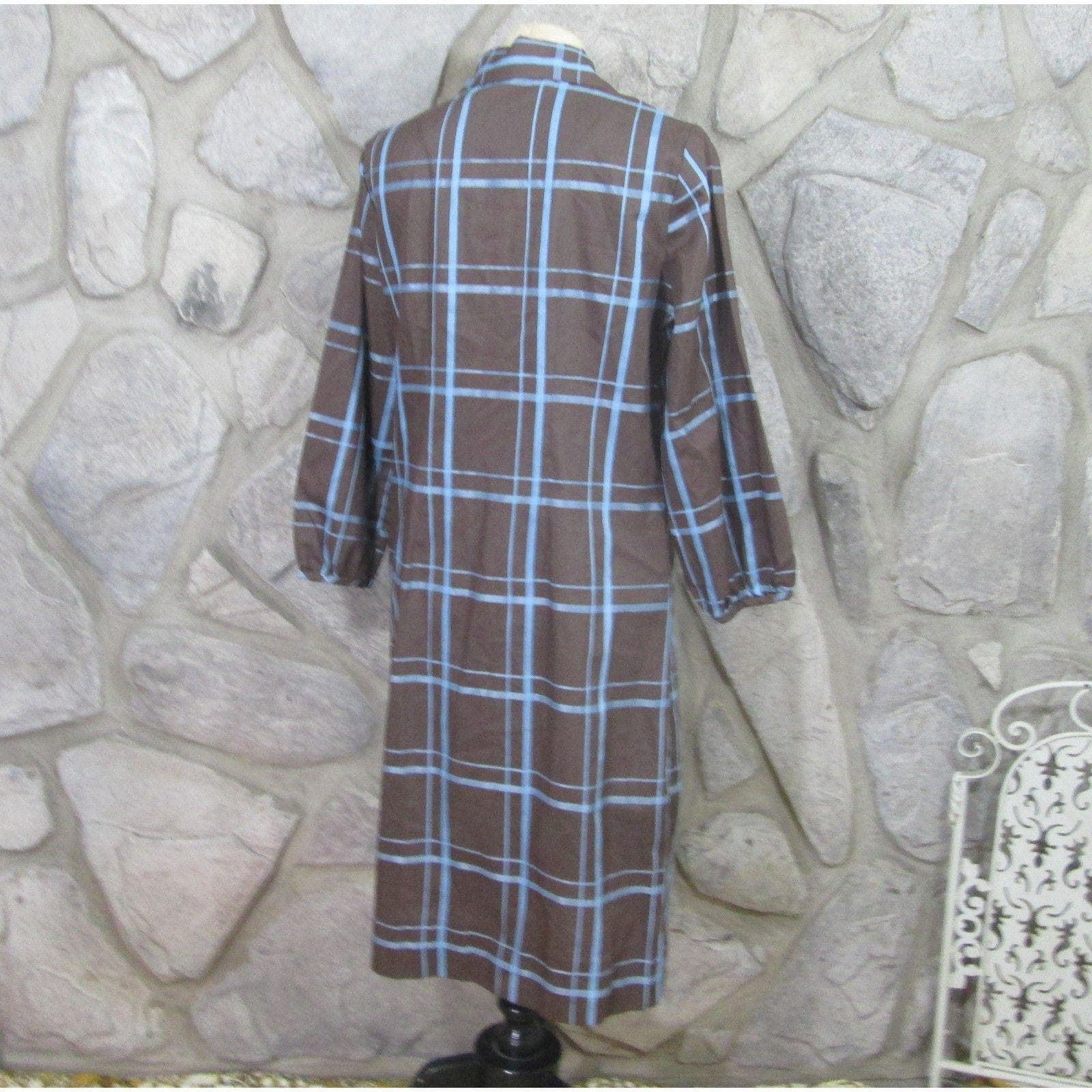 Vintage Brown Checked Shirt Dress - Thumbnail 2