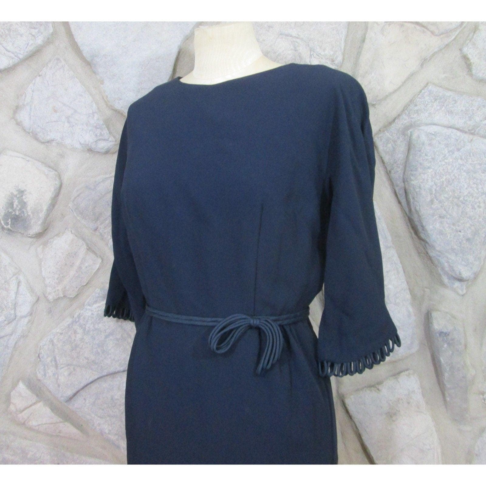Vintage 50's Navy Cocktail Dress - Thumbnail 2