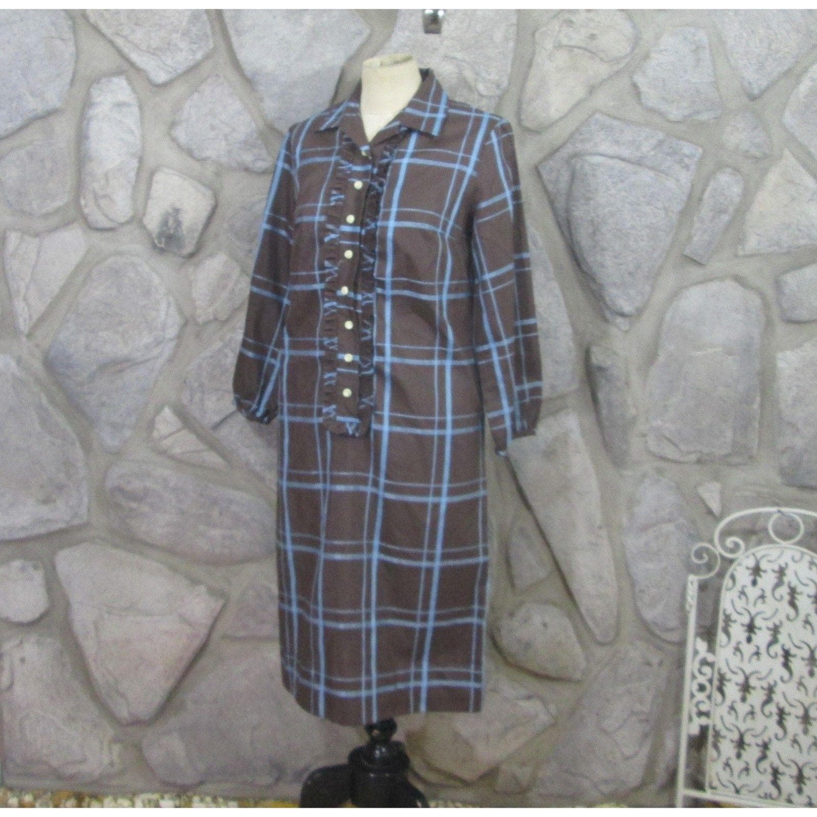 Vintage Brown Checked Shirt Dress