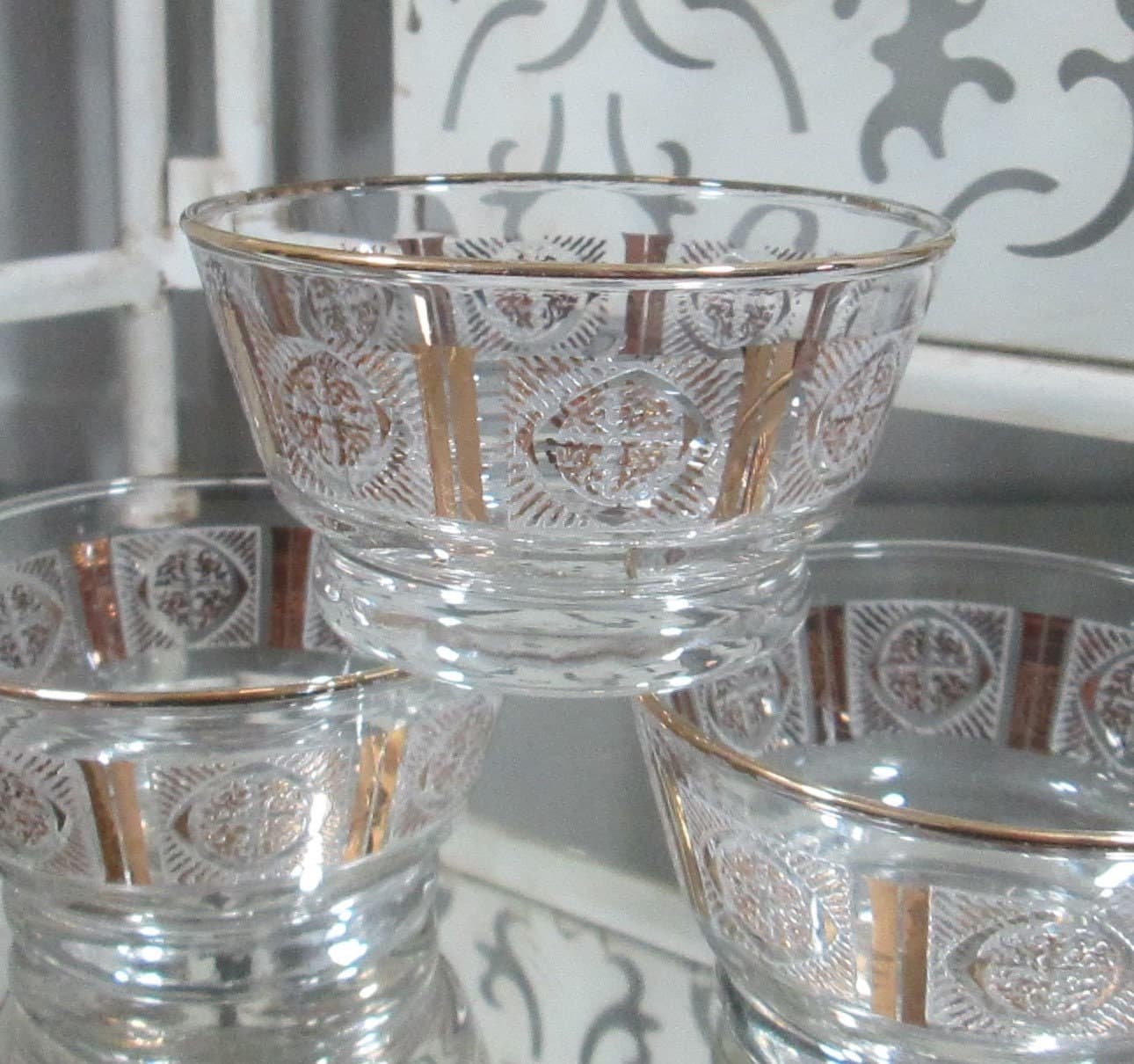 Lot of 3 Vintage 1960'sLibbey Glass Gold Trim Nut Bowls
