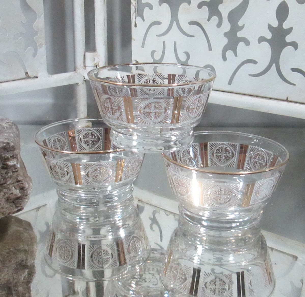 Lot of 3 Vintage 1960'sLibbey Glass Gold Trim Nut Bowls - Thumbnail 2