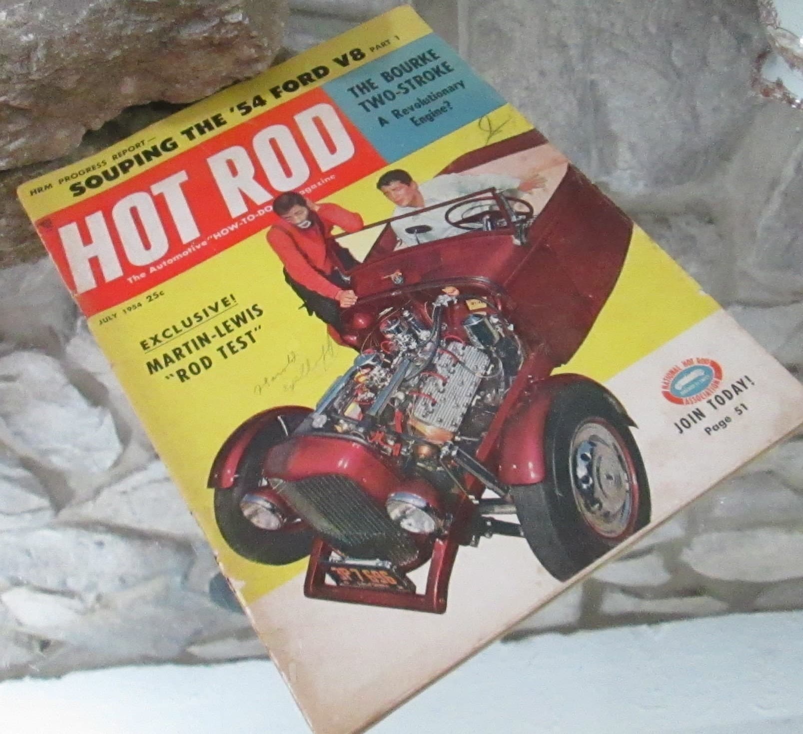 Vintage Hot Rod Magazine from July 1954, Dean Martin and Jerry Lewis Cover