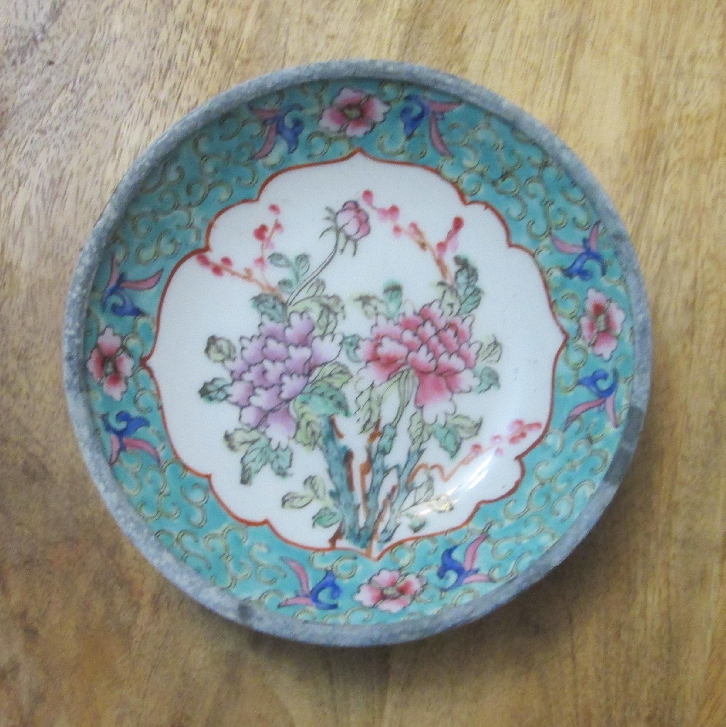 Vintage Chinese Enamel Metal Encased Bowl