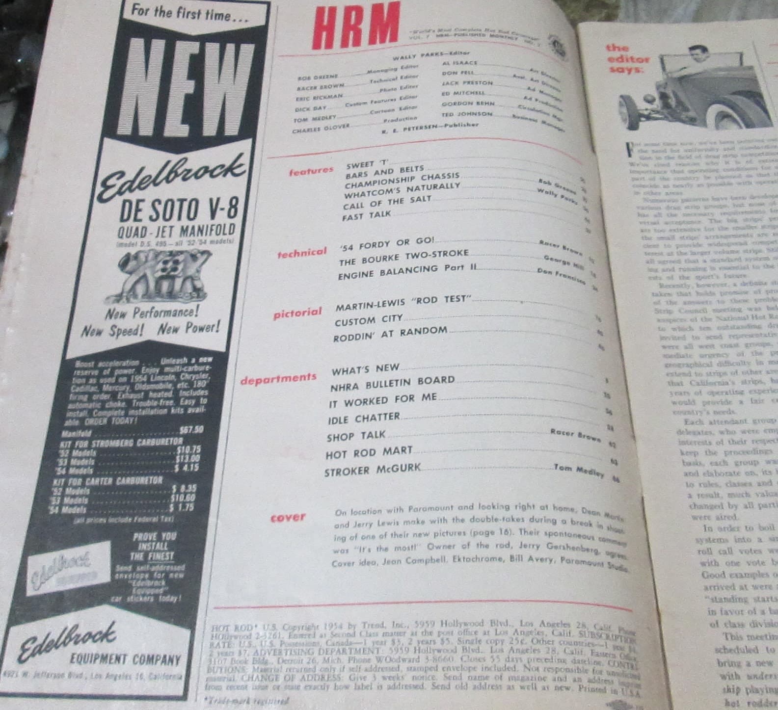 Vintage Hot Rod Magazine from July 1954, Dean Martin and Jerry Lewis Cover - Thumbnail 2