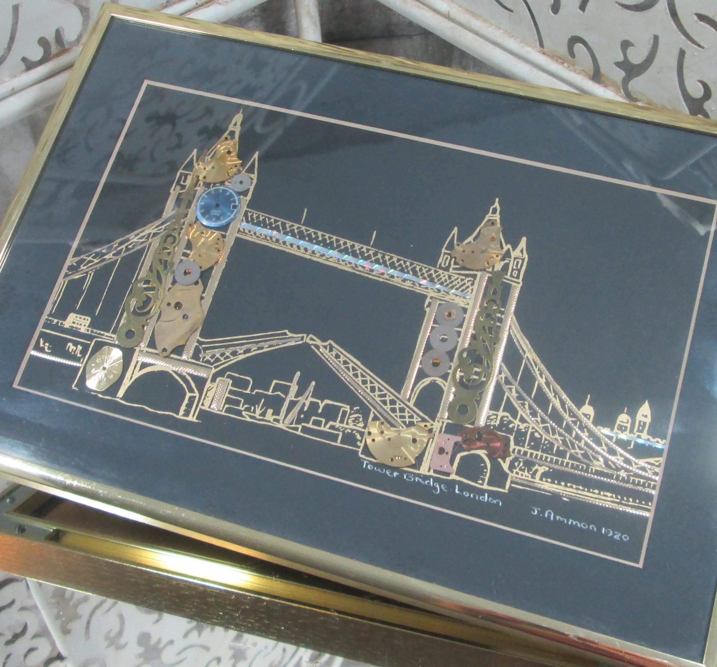 Vintage J. Ammon Tower Bridge of London Watch Parts Art Picture, 1980