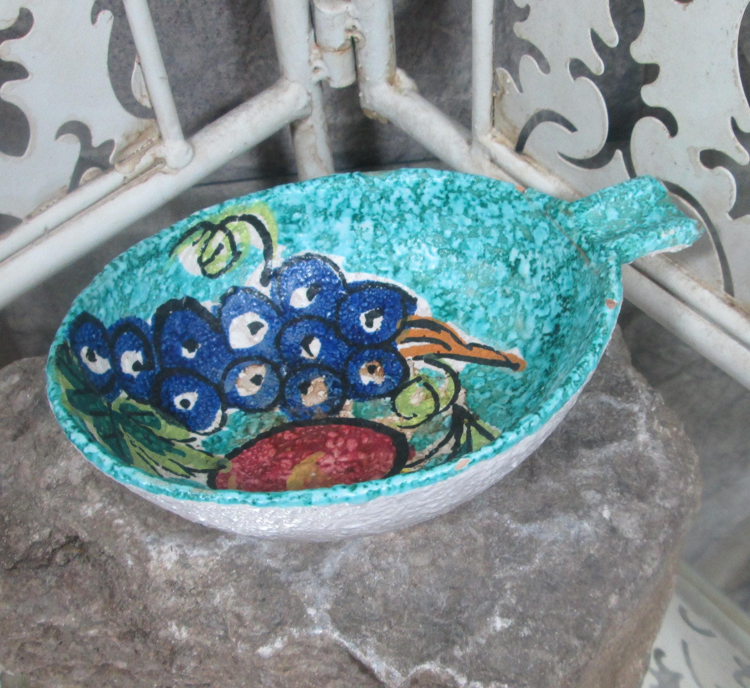 Vintage Blue Italian Pottery Bowl - Thumbnail 2
