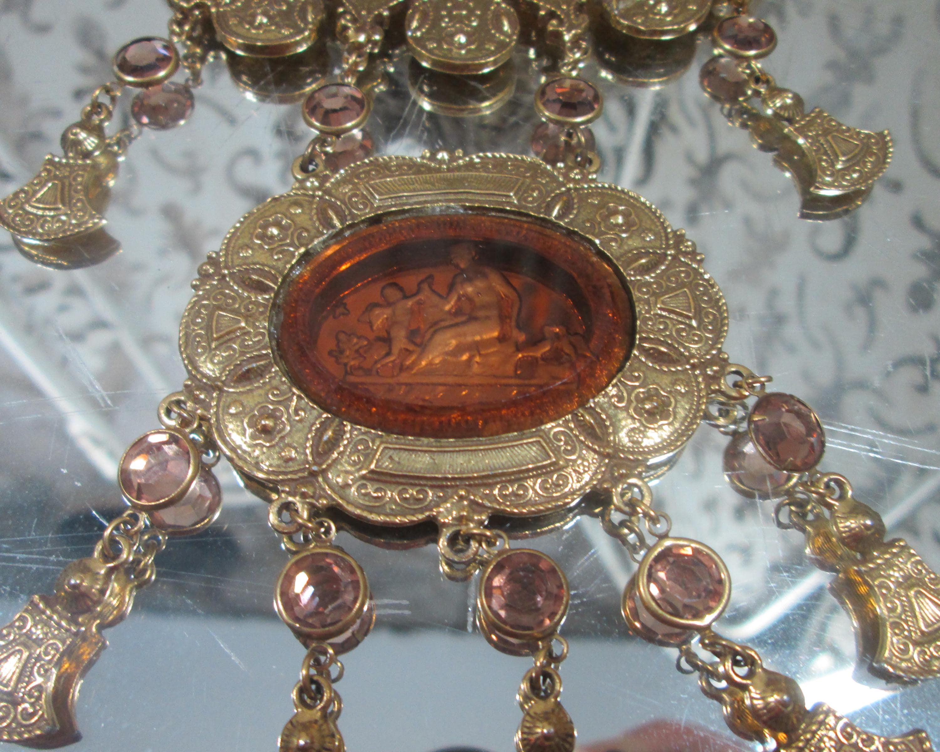 Vintage Goldette Glass Intaglio Byzantine Look Necklace - Thumbnail 2