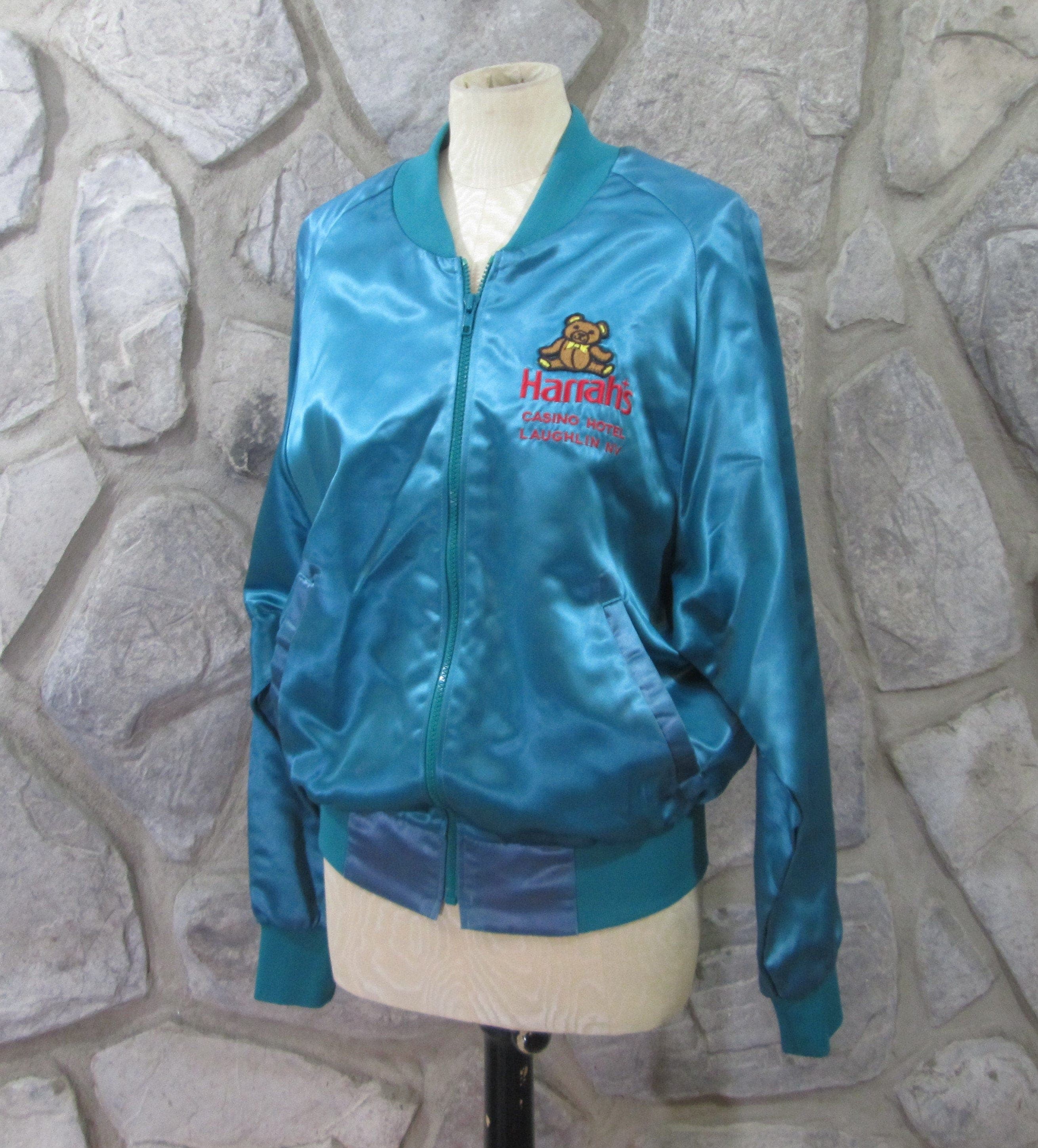 Vintage Harrah's Casino Hotel Satin Look Baseball Jacket