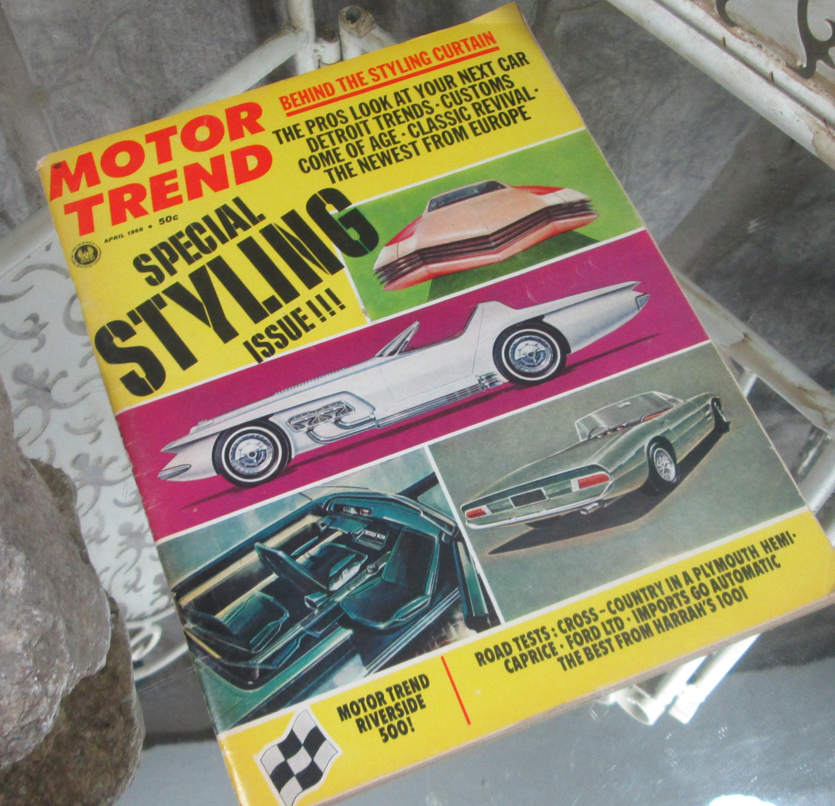 Vintage Motor Trend Magazine, Spril 1966, Plymouth Caprise, Ford LTD