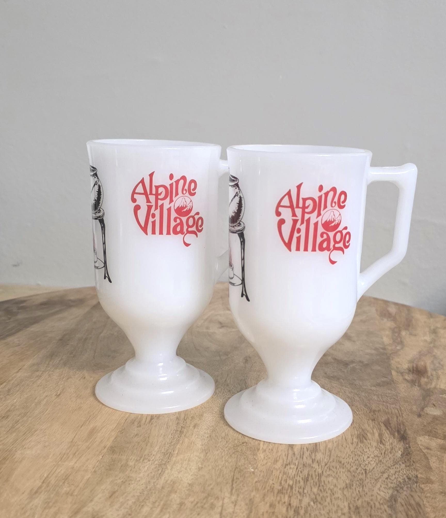 Vintage White Glass Alpine Village Dwight's Kettle Haus Pedestal Mugs - Thumbnail 2