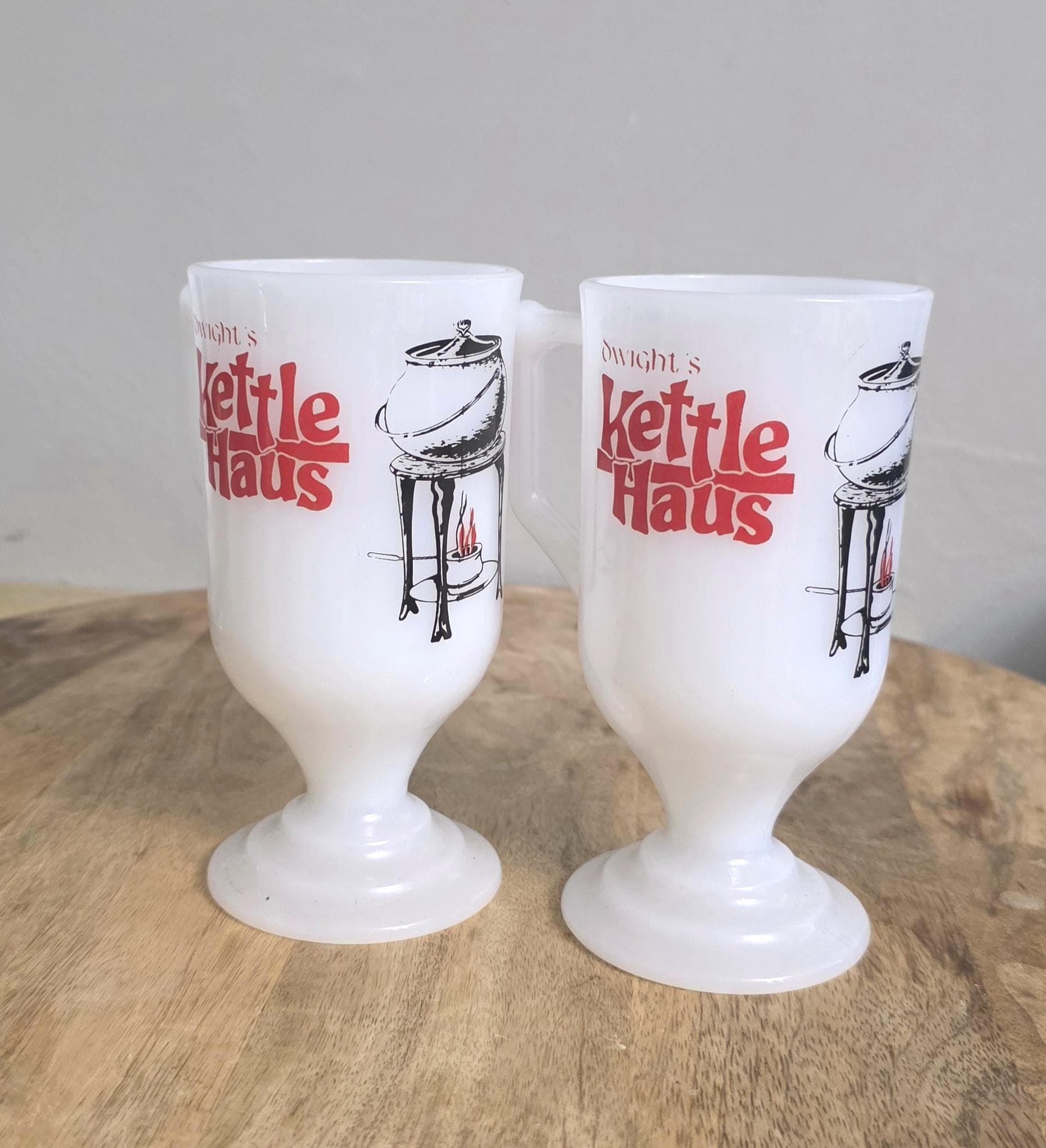 Vintage White Glass Alpine Village Dwight's Kettle Haus Pedestal Mugs - Thumbnail 3