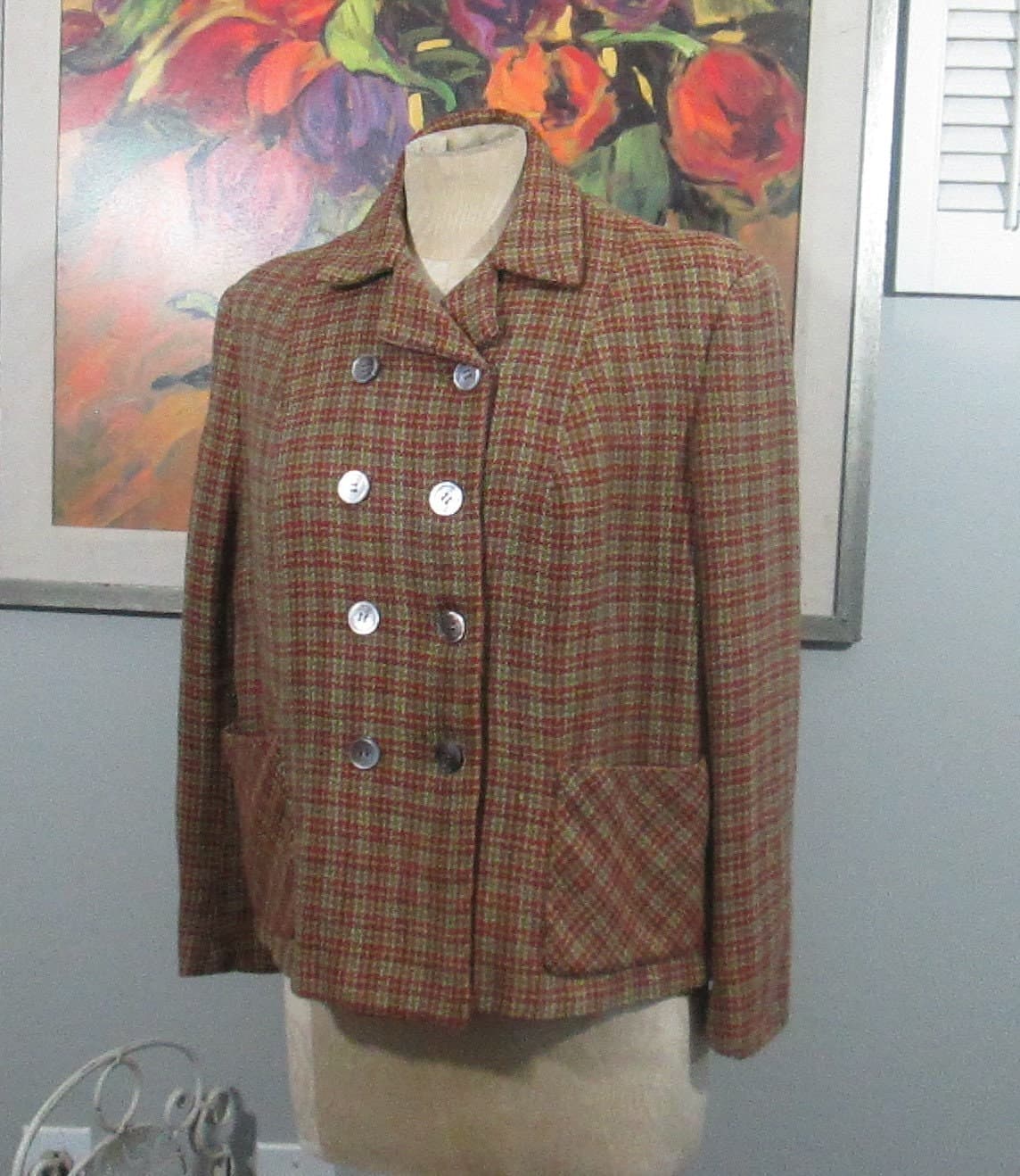 Vintage Strouse & Bros. Green and Red Tweed Jacket