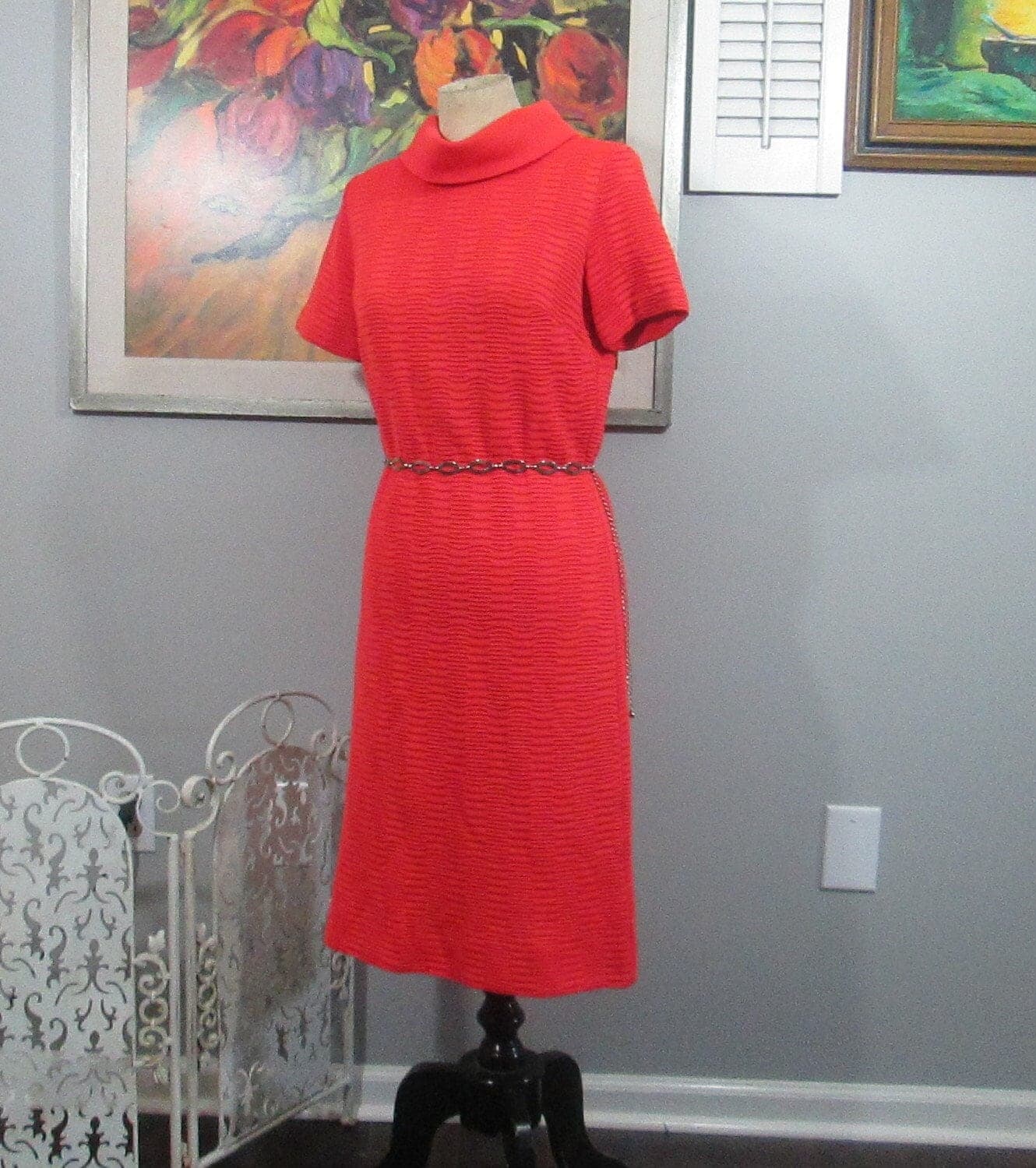 Vintage Orange Kimberly Knits Dress with Chain Belt
