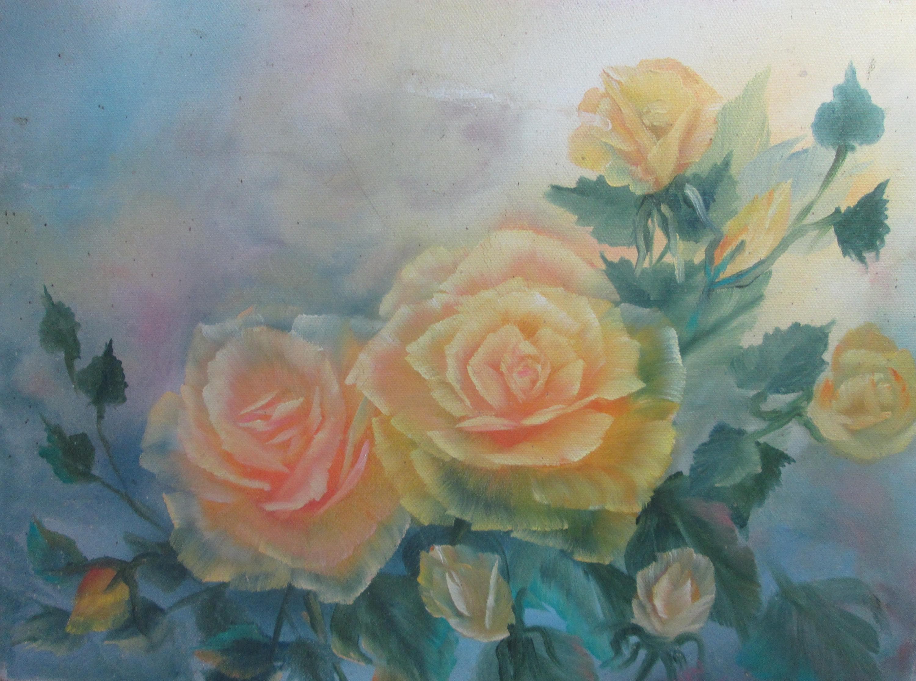 Vintage Ellen Tye Yellow Rose Oil Painting, Signed - Thumbnail 2