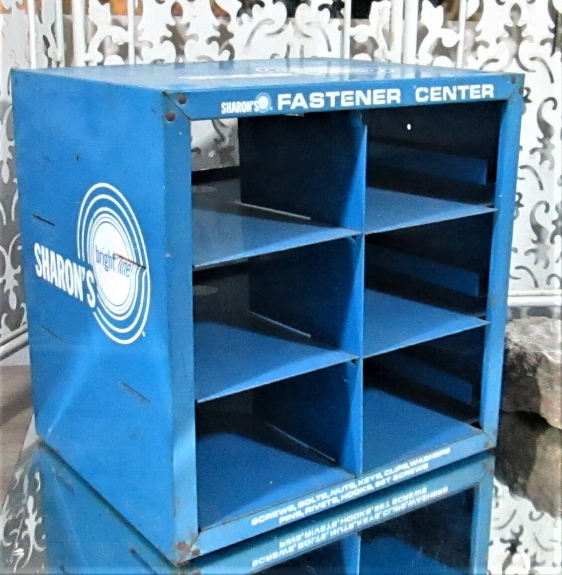 Vintage Blue Metal Sharon's Bright Line Fasteners Cabinet - Thumbnail 2