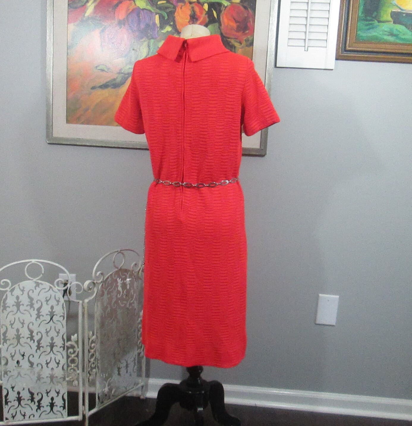 Vintage Orange Kimberly Knits Dress with Chain Belt - Thumbnail 4