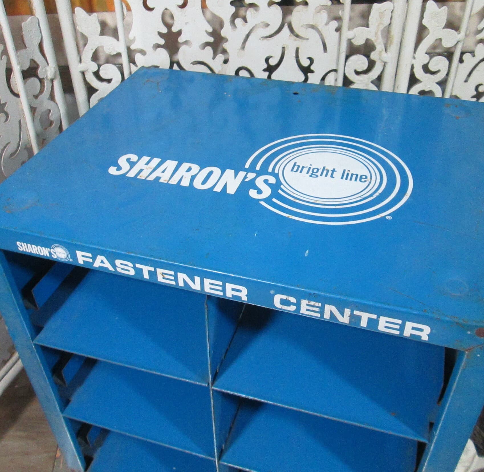 Vintage Blue Metal Sharon's Bright Line Fasteners Cabinet - Thumbnail 3
