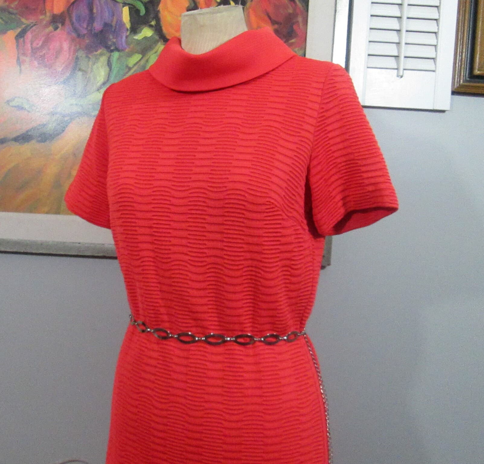 Vintage Orange Kimberly Knits Dress with Chain Belt - Thumbnail 2