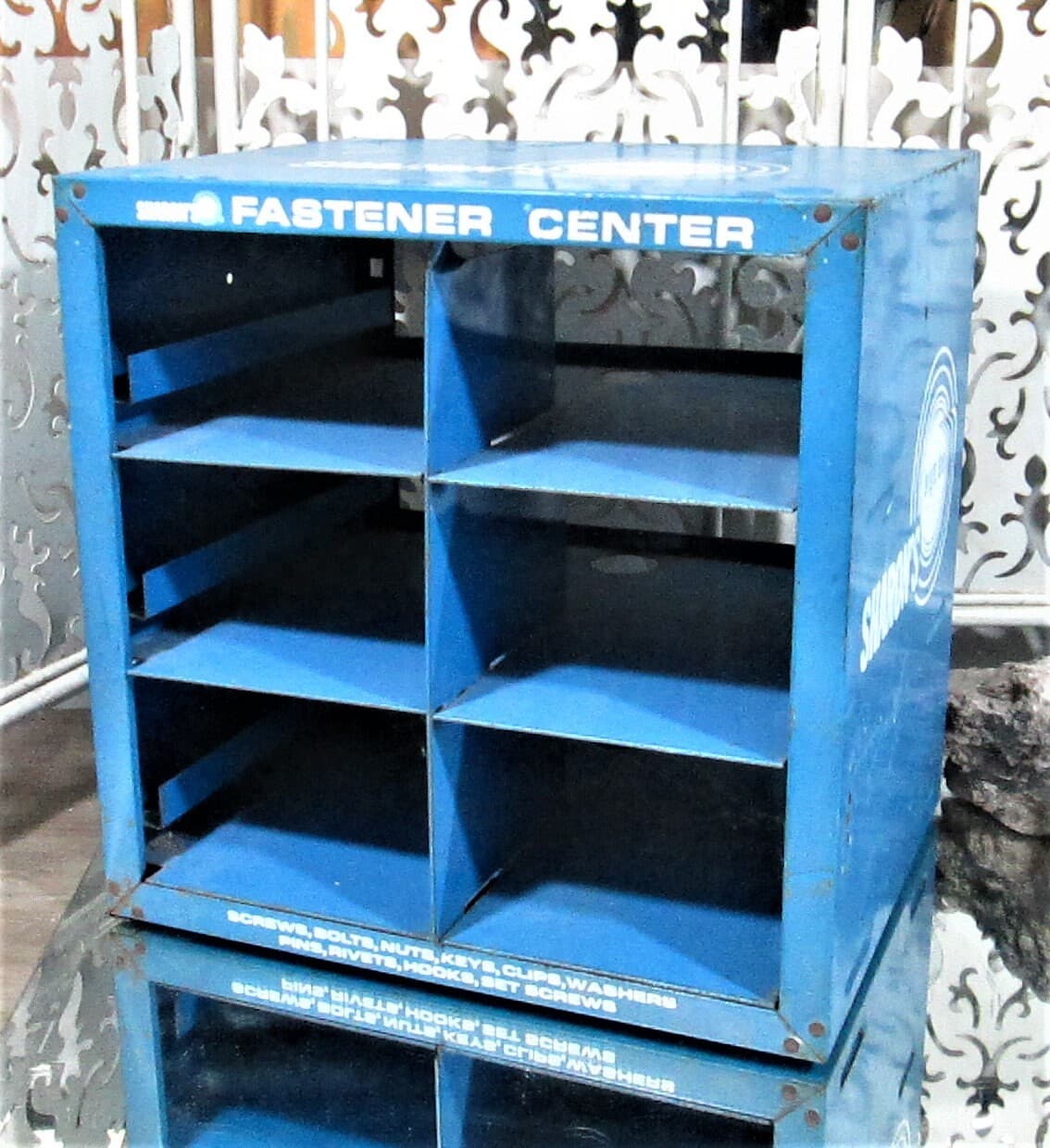 Vintage Blue Metal Sharon's Bright Line Fasteners Cabinet