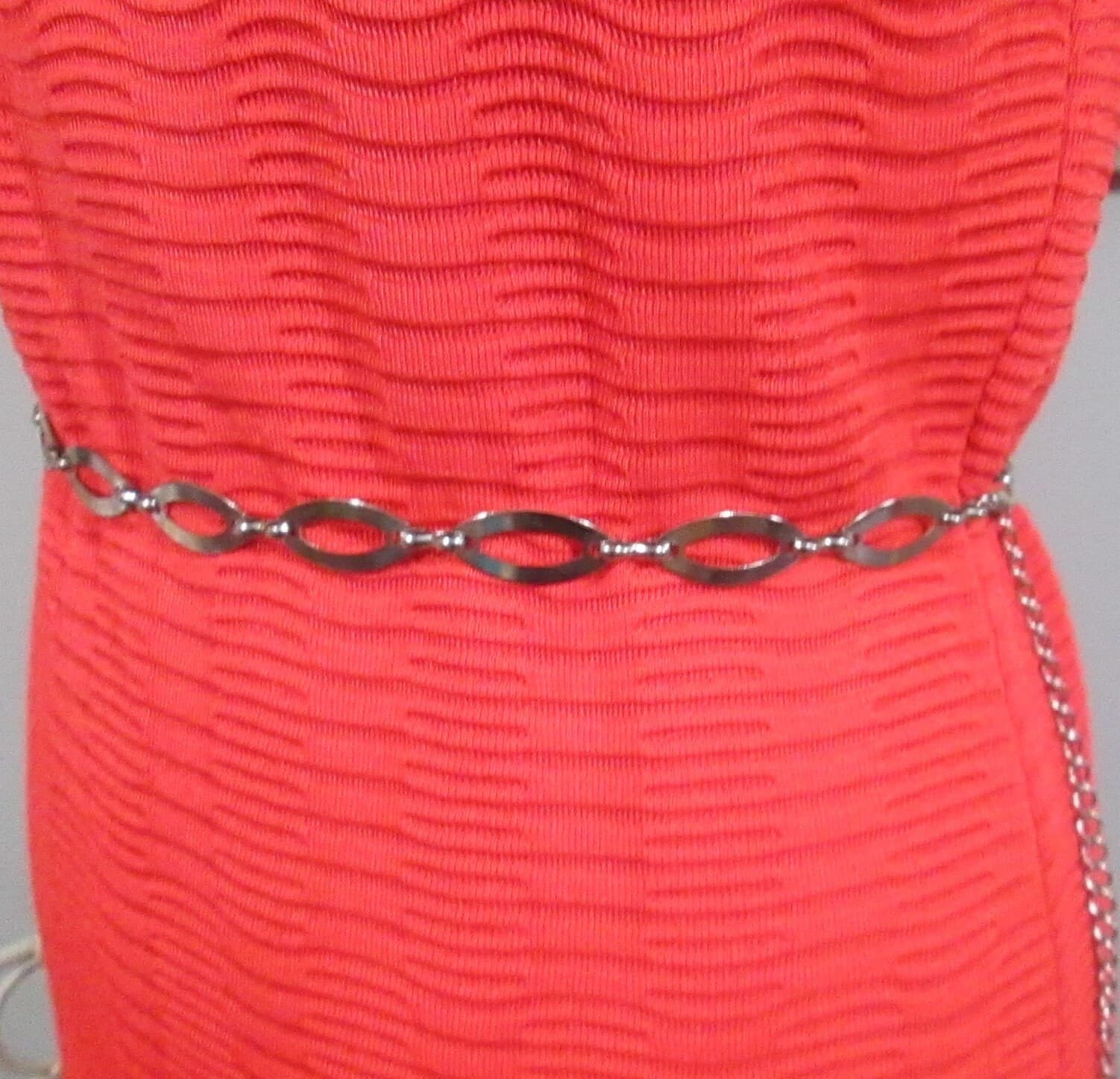 Vintage Orange Kimberly Knits Dress with Chain Belt - Thumbnail 3