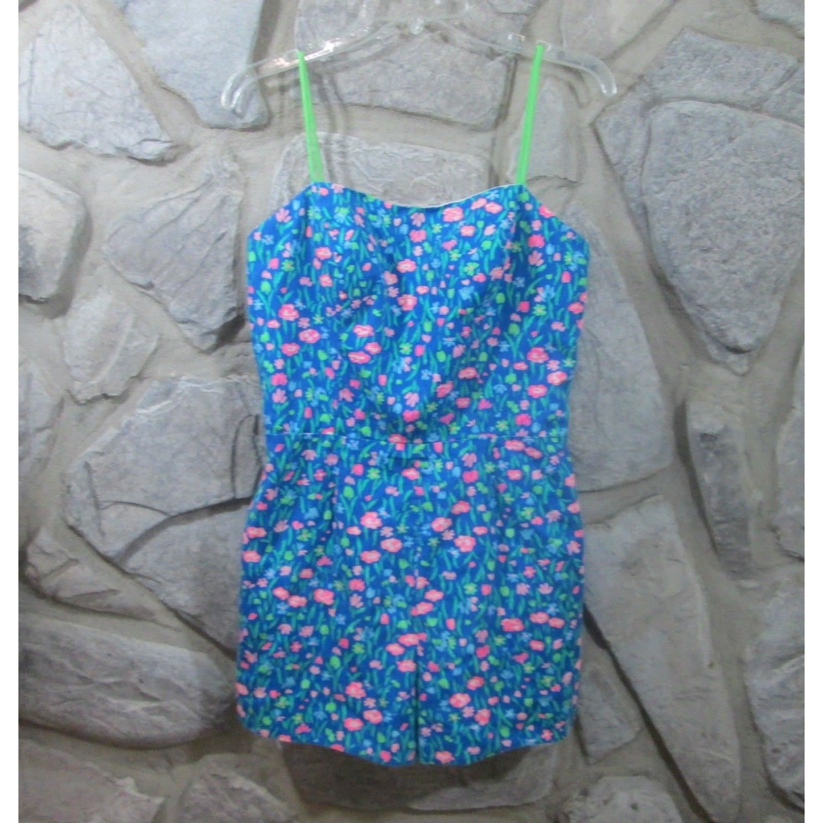 Vintage 1950's Blue & Pink Sea Waves Floral Bathing Suit