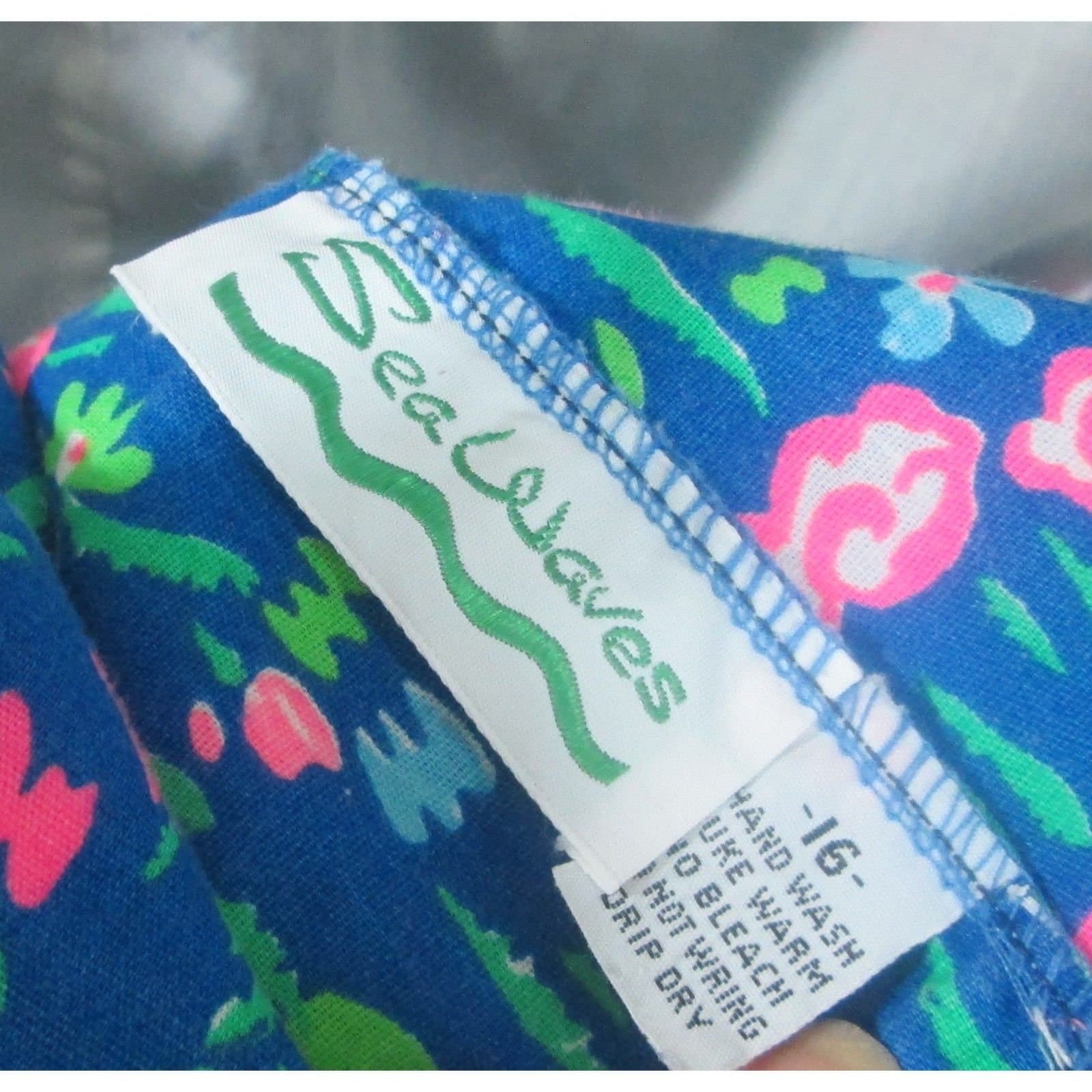 Vintage 1950's Blue & Pink Sea Waves Floral Bathing Suit - Thumbnail 3