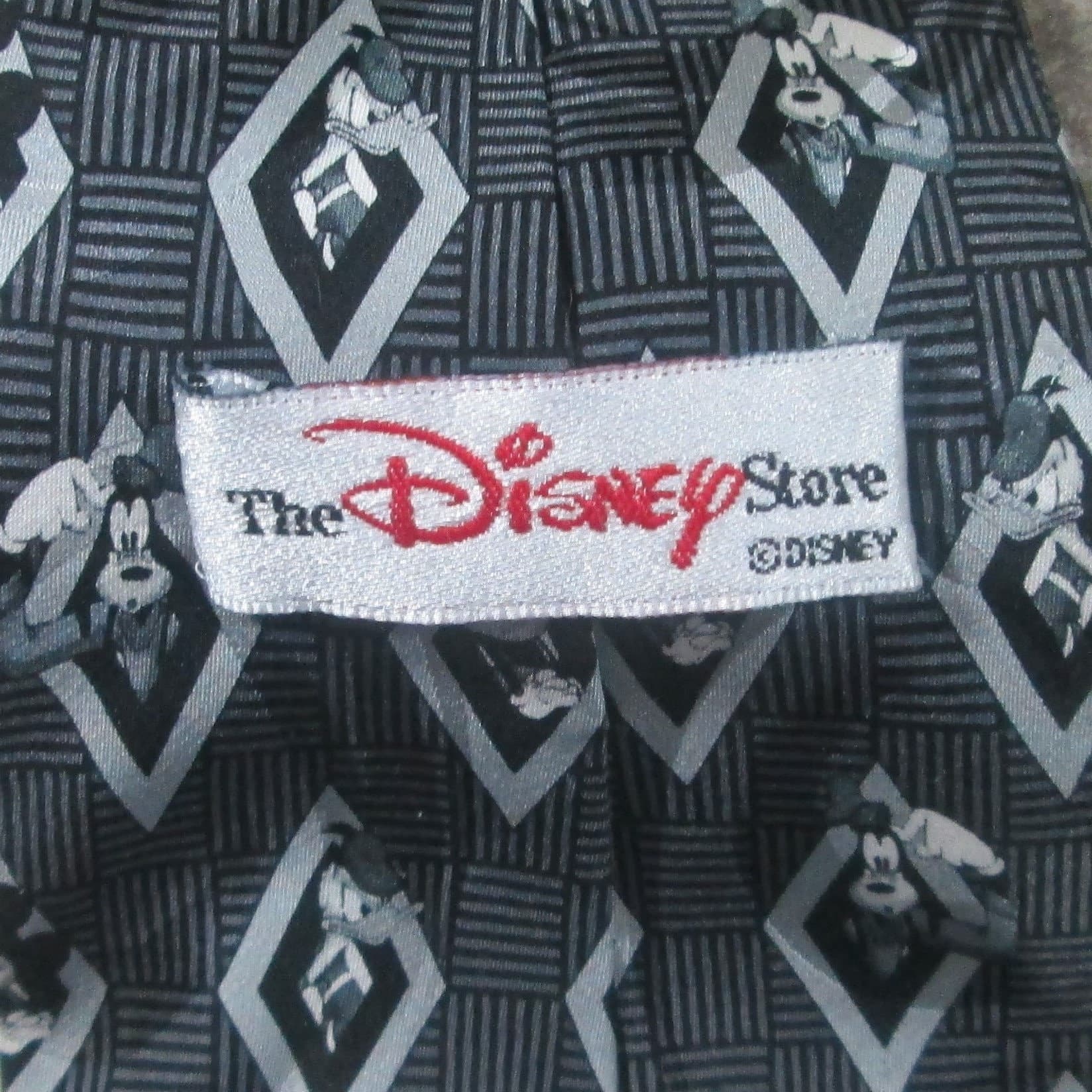 Vintage Disney Mickey Mouse, Donald Duck, and Pluto Black & Silver Silk Tie - Thumbnail 3