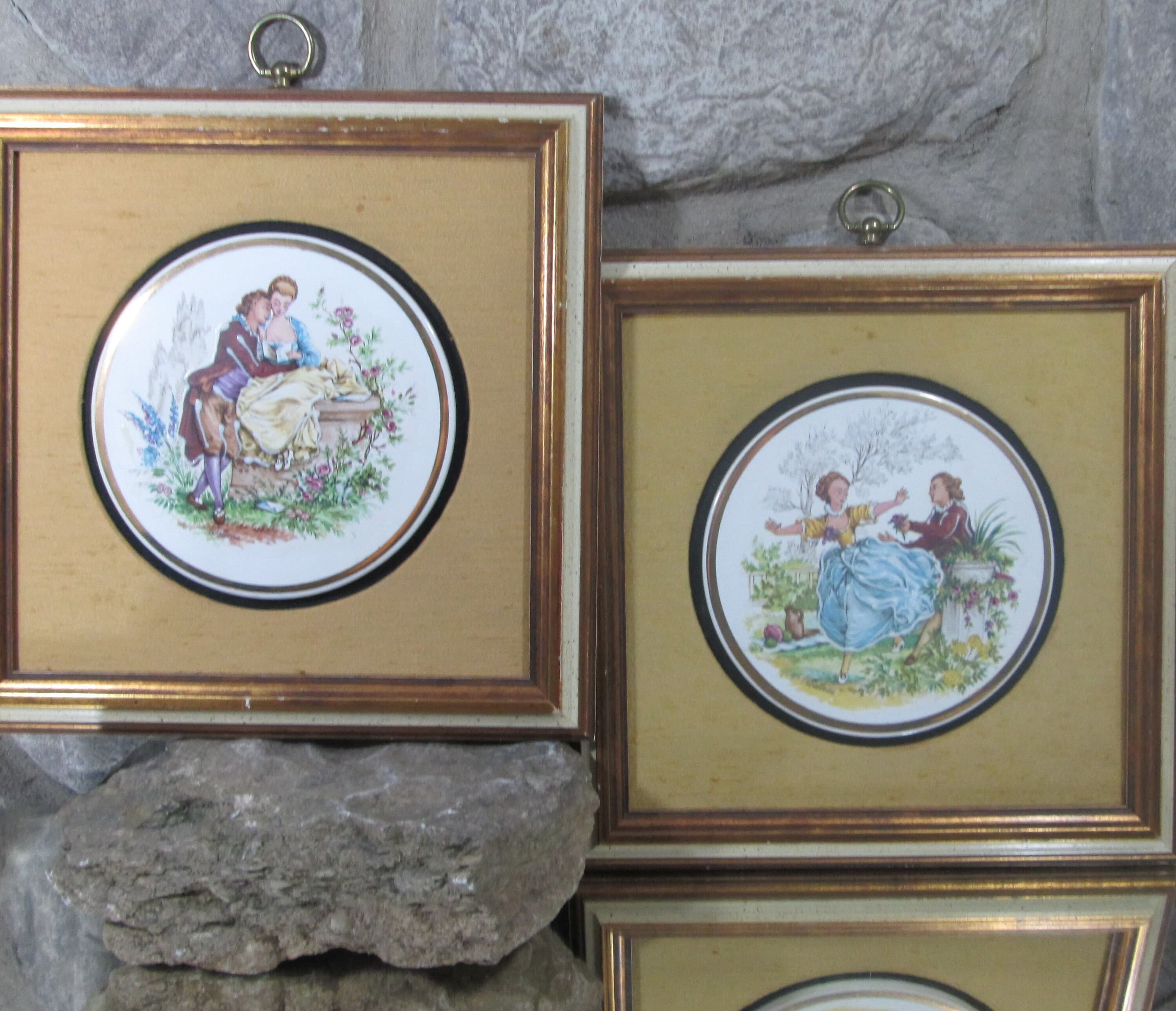 Vintage Pair of Watteau Porcelain Plaques - Thumbnail 2