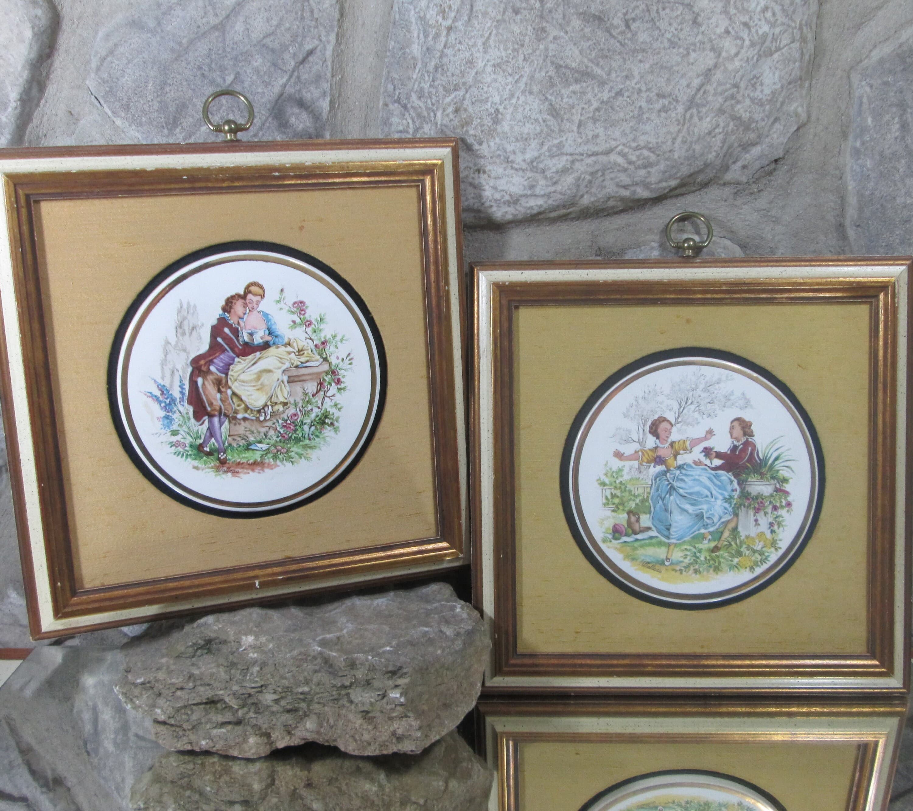 Vintage Pair of Watteau Porcelain Plaques