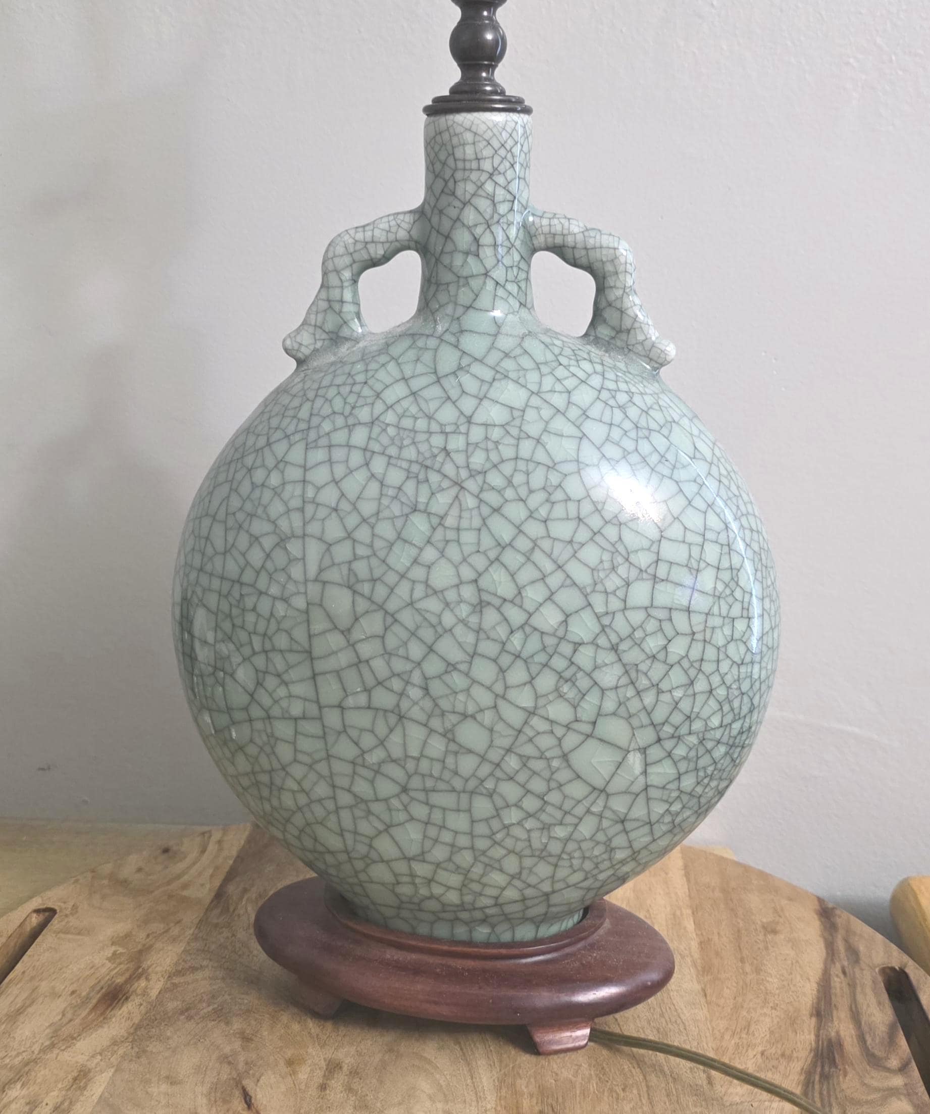 Vintage Chinese Celadon Moon Vase Lamp