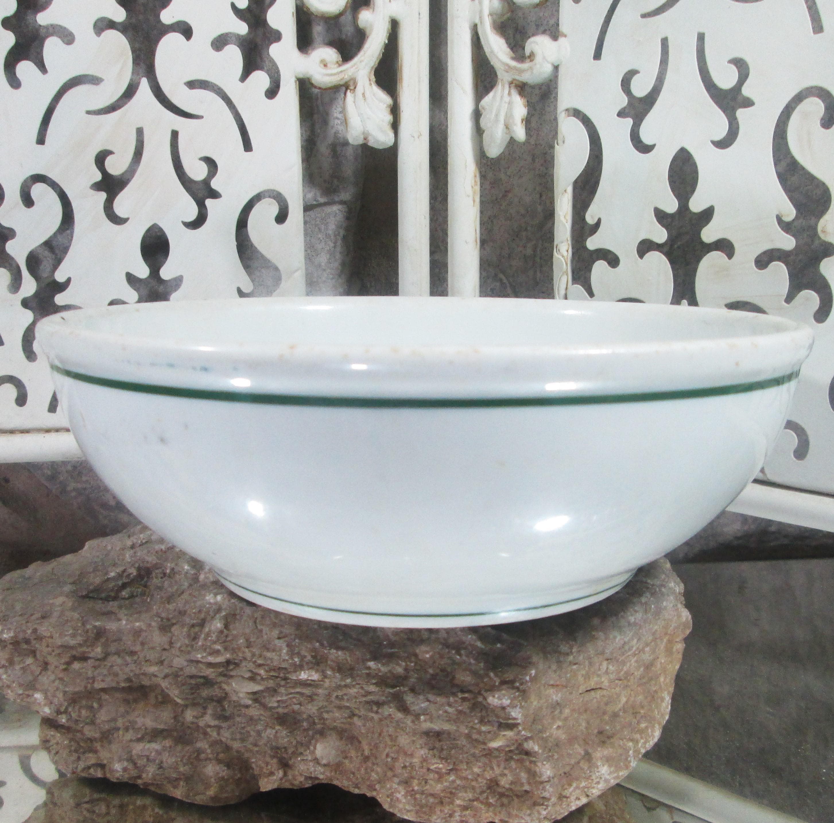 Vintage Carr China Restaurant Ware Green Band Serving Bowl